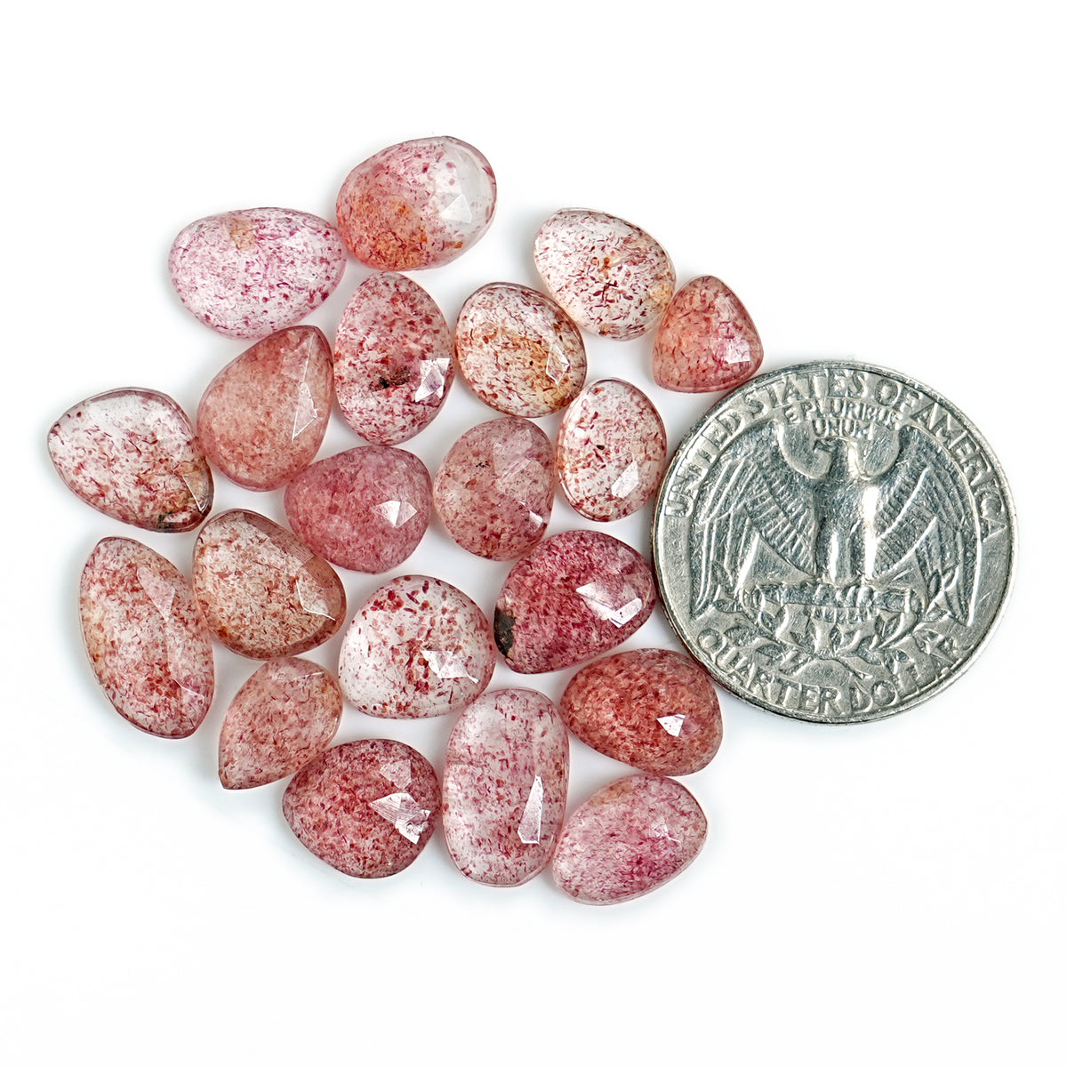 Strawberry Quartz Rosecut Freeform | Natural Faceted Cabochons for Jewelry - 20 pieces