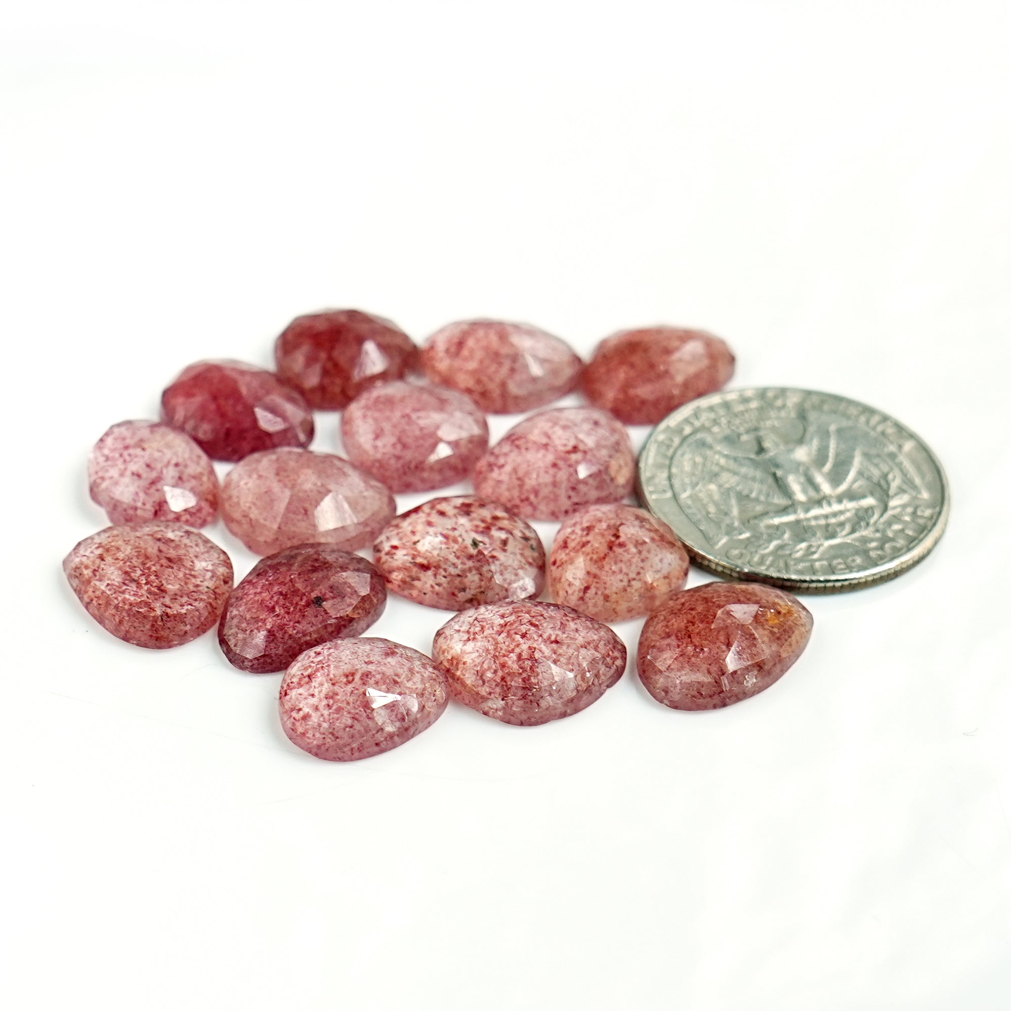 Strawberry Quartz Rosecut Freeform | Natural Faceted Cabochons for Jewelry - 15 pieces