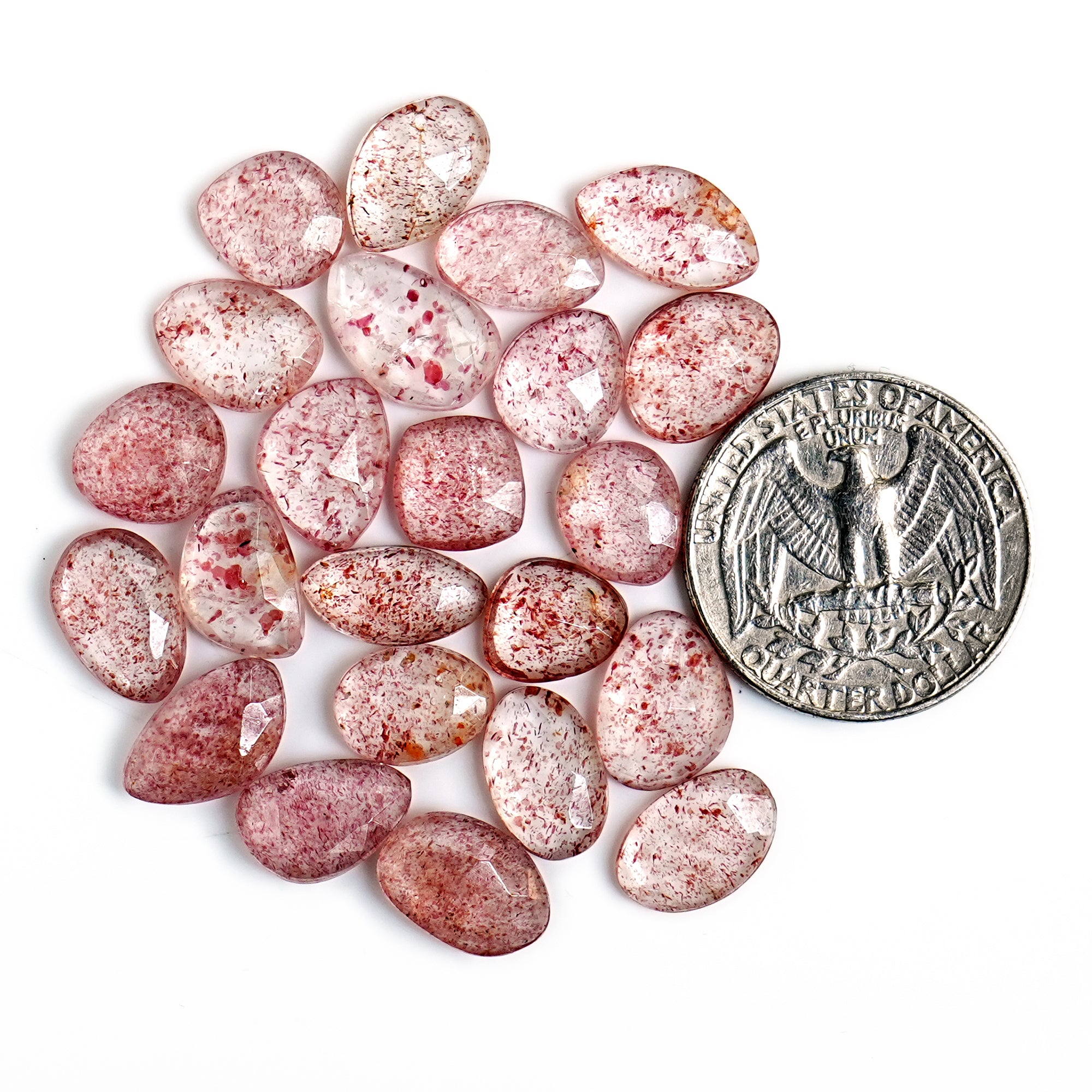 Strawberry Quartz Rosecut Freeform | Natural Faceted Cabochons for Jewelry - 23 pieces