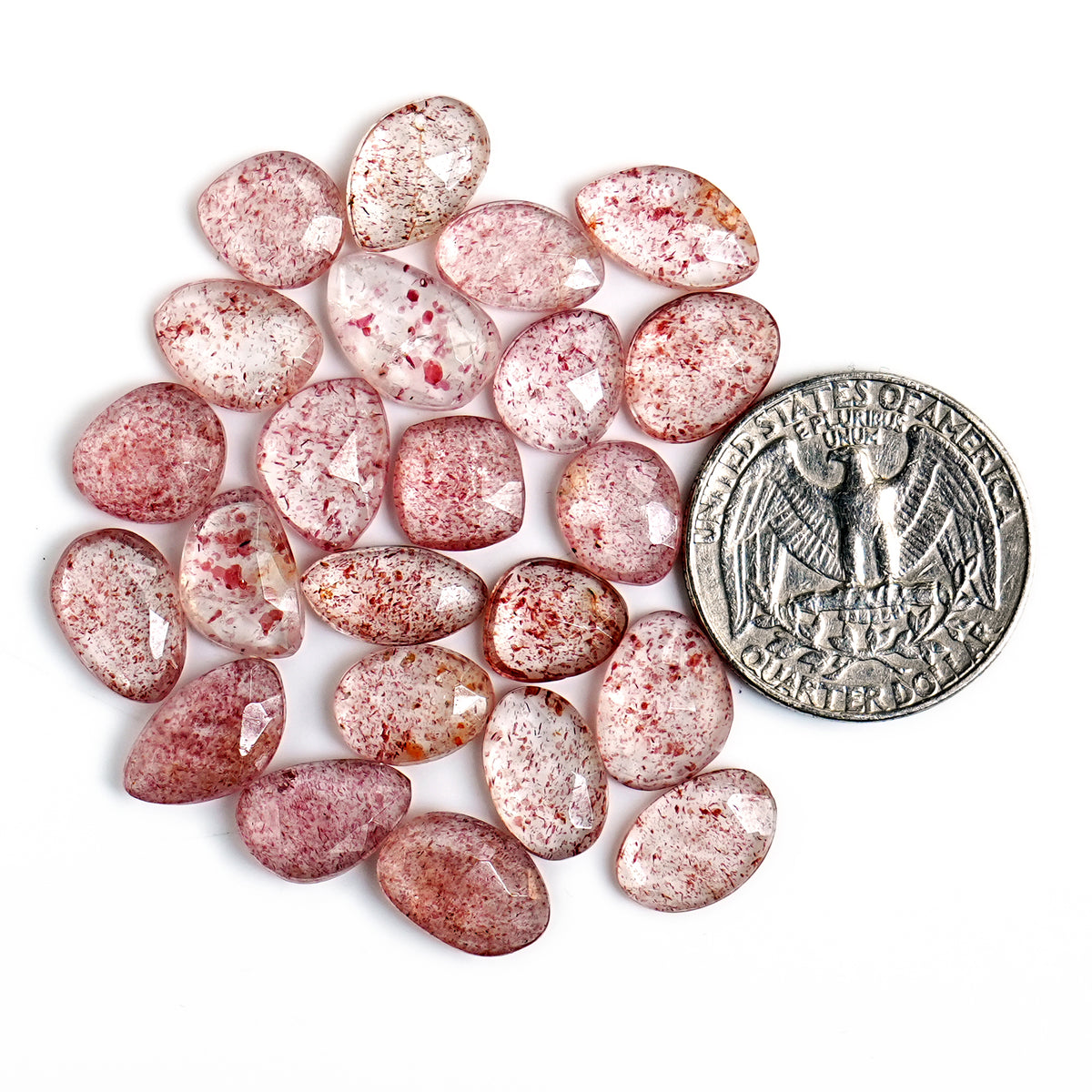 Strawberry Quartz Rosecut Freeform | Natural Faceted Cabochons for Jewelry - 23 pieces