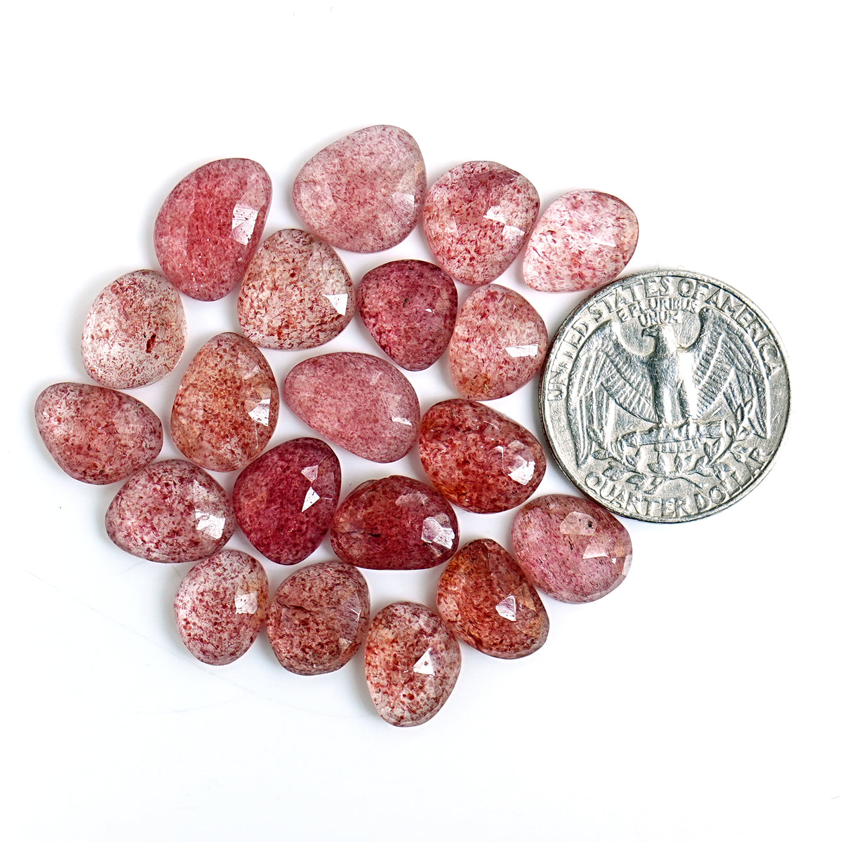 Strawberry Quartz Rosecut Freeform | Natural Faceted Cabochons for Jewelry - 20 pieces