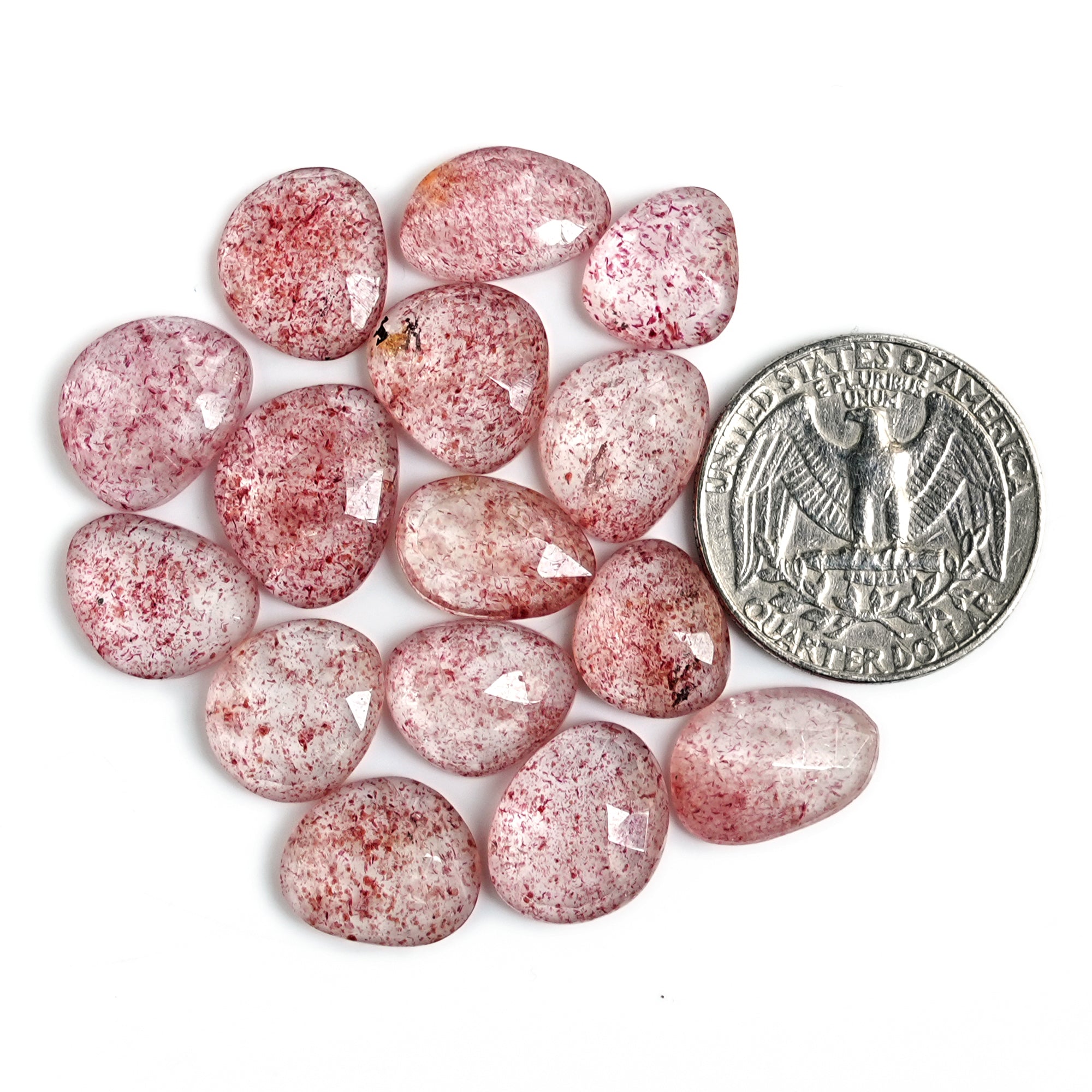 Strawberry Quartz Rosecut Freeform | Natural Faceted Cabochons for Jewelry - 15 pieces