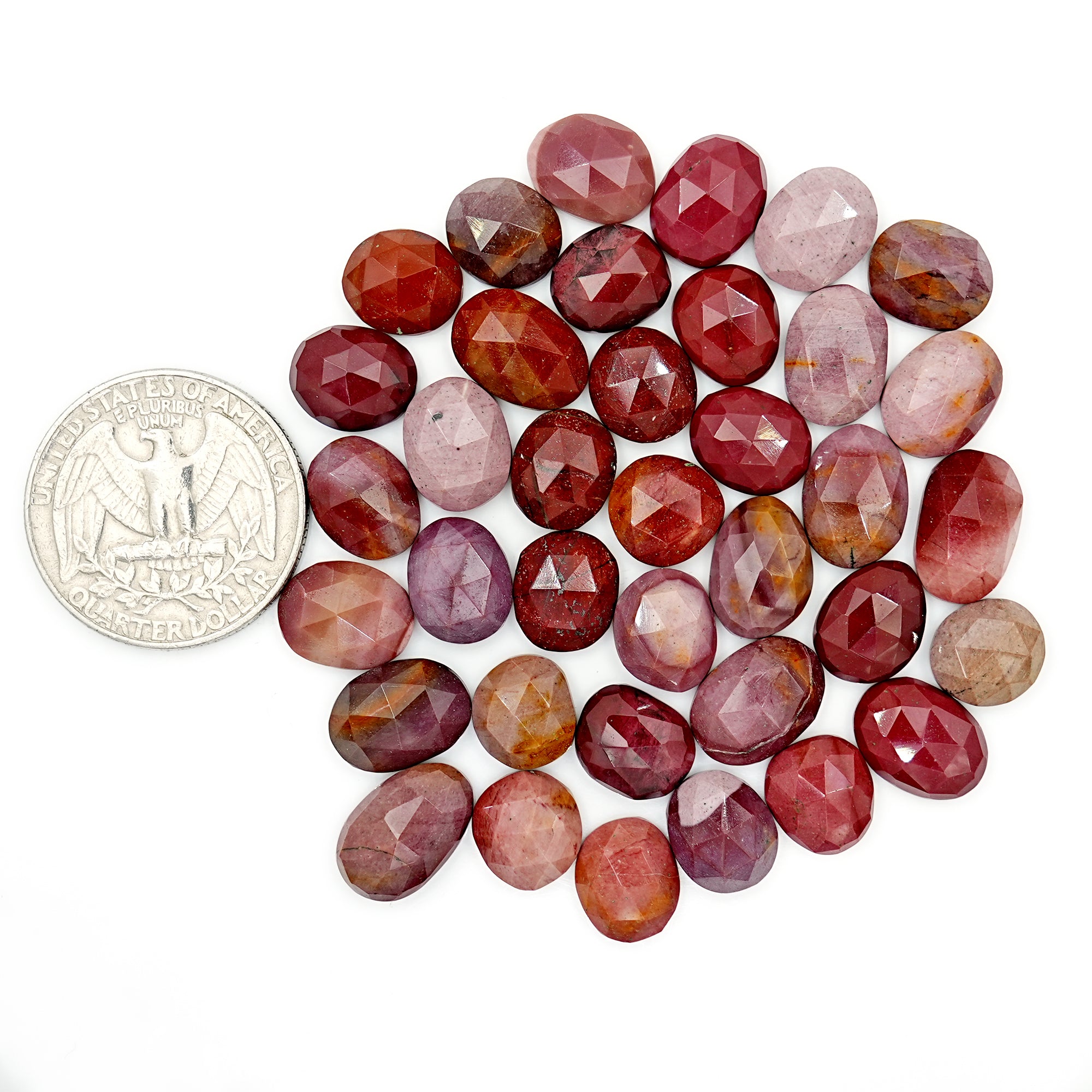 Mookaite Rose Cut Cabochon | Natural Jasper Flatback Loose Gemstones for Jewelry Making - 37 Pieces