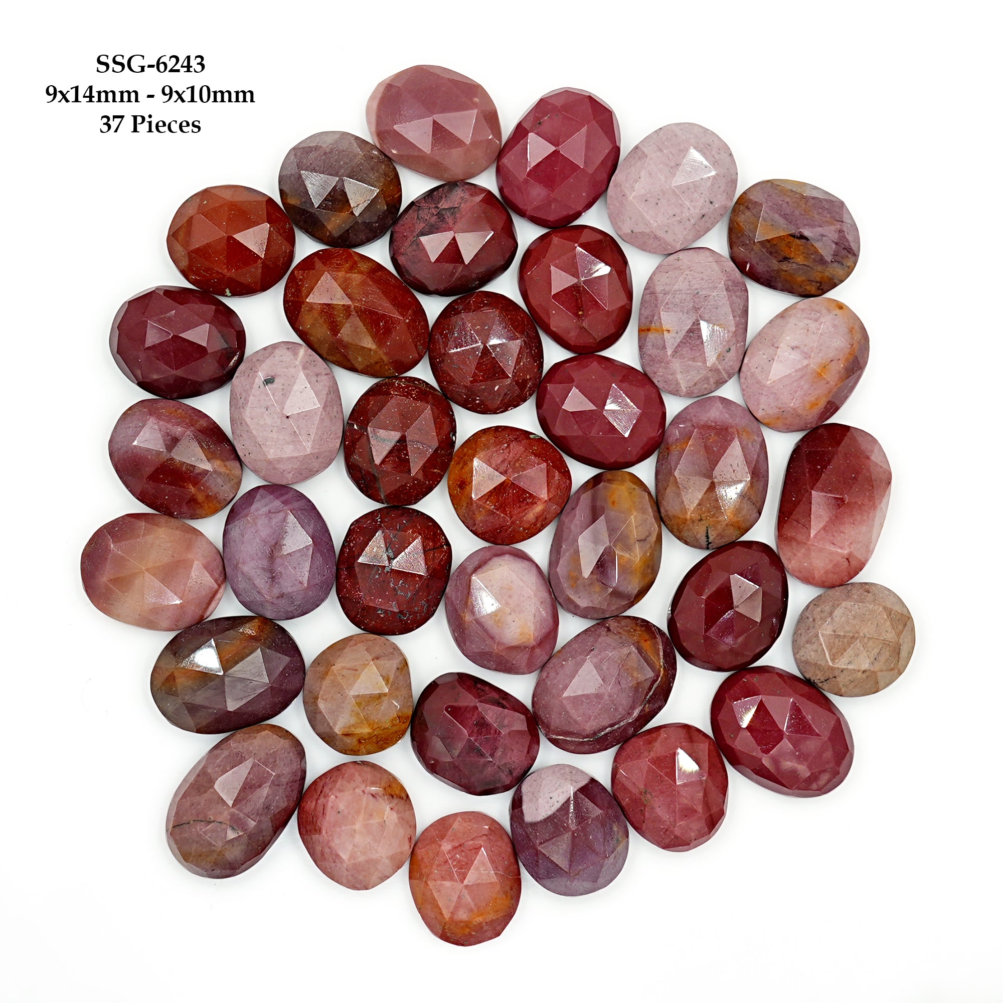 Mookaite Rose Cut Cabochon | Natural Jasper Flatback Loose Gemstones for Jewelry Making - 37 Pieces