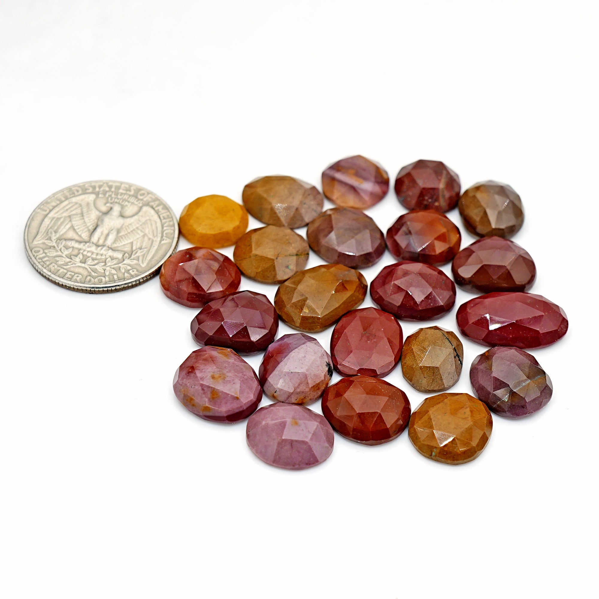Mookaite Rose Cut Cabochon | Natural Jasper Flatback Loose Gemstones for Jewelry Making - 22 Pieces