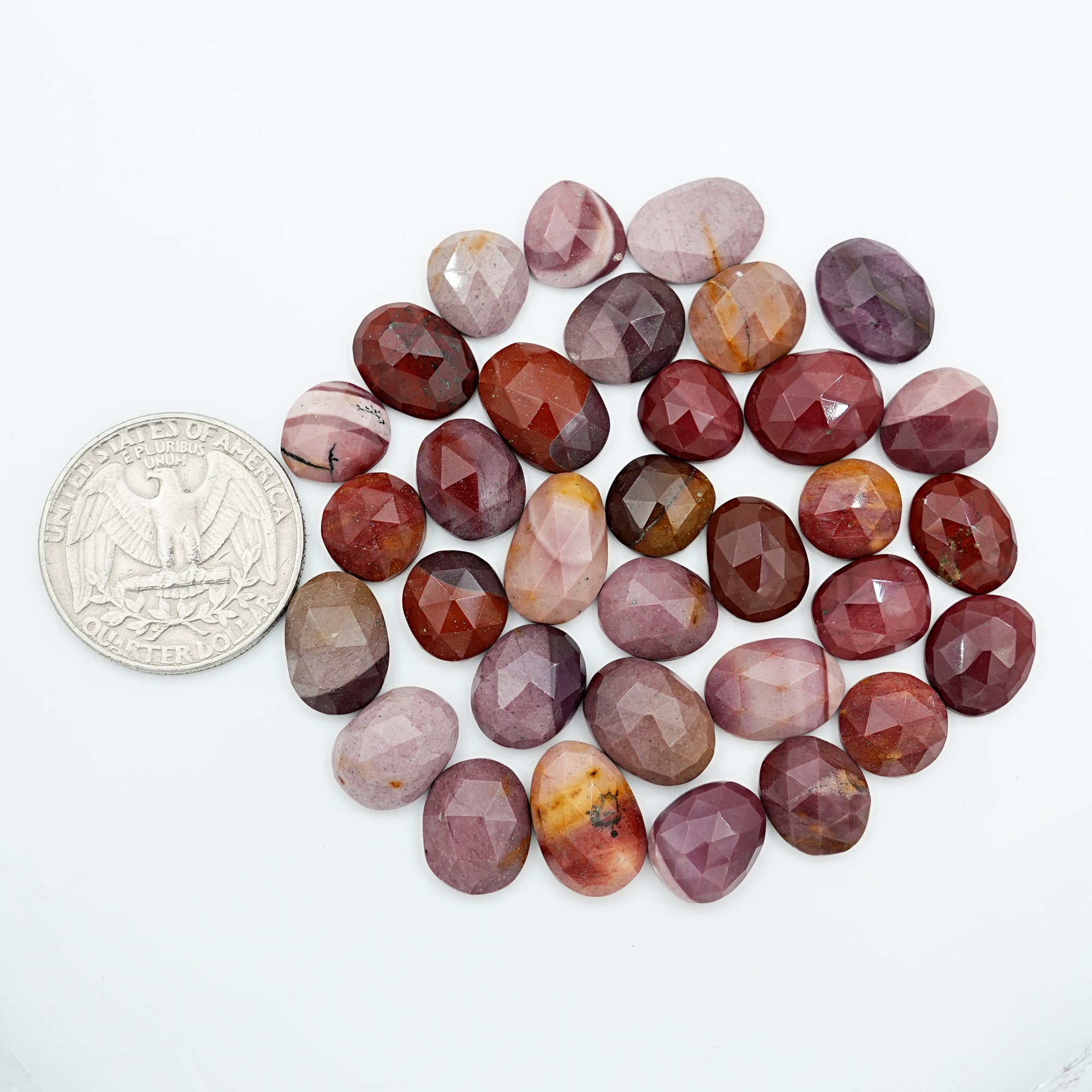 Mookaite Rose Cut Cabochon | Natural Jasper Flatback Loose Gemstones for Jewelry Making - 33 Pieces