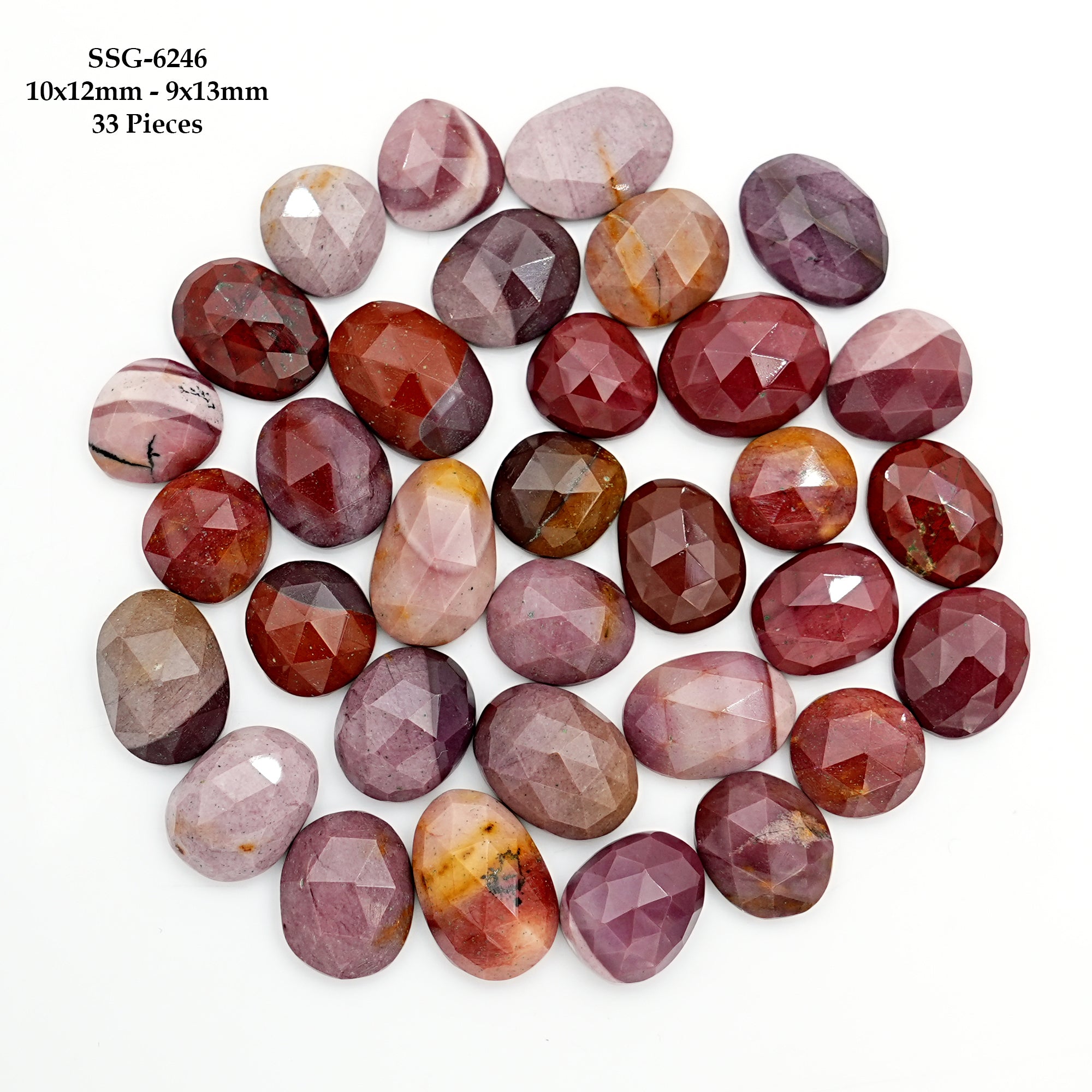Mookaite Rose Cut Cabochon | Natural Jasper Flatback Loose Gemstones for Jewelry Making - 33 Pieces