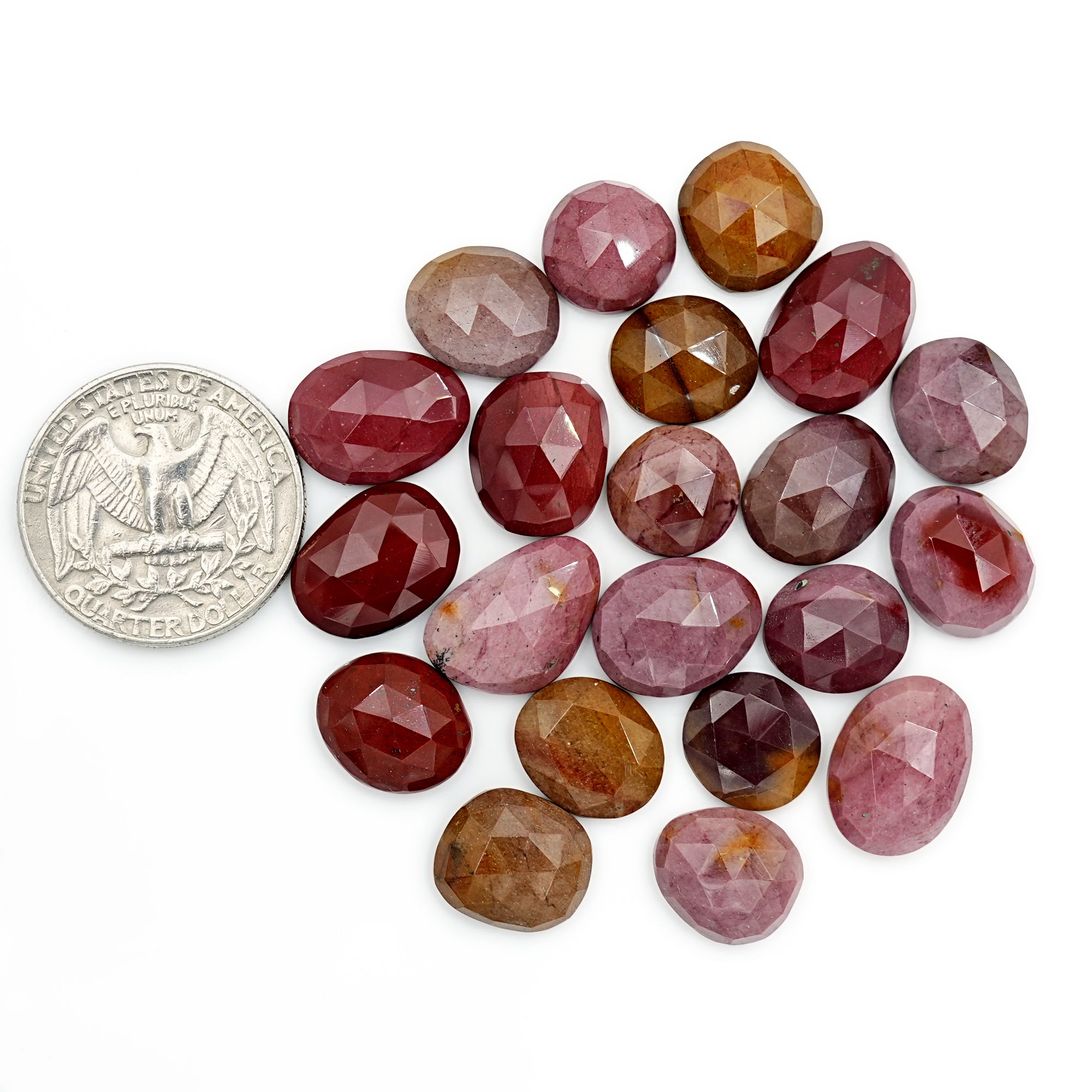 Mookaite Rose Cut Cabochon | Natural Jasper Flatback Loose Gemstones for Jewelry Making - 21 Pieces