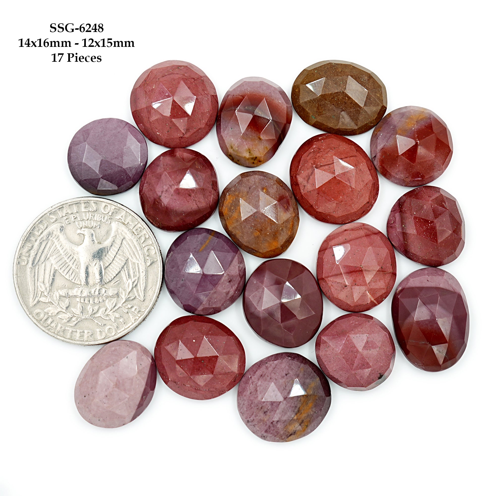 Mookaite Rose Cut Cabochon | Natural Jasper Flatback Loose Gemstones for Jewelry Making - 17 Pieces