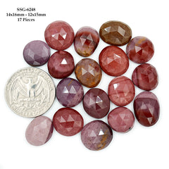 Mookaite Rose Cut Cabochon | Natural Jasper Flatback Loose Gemstones for Jewelry Making - 17 Pieces