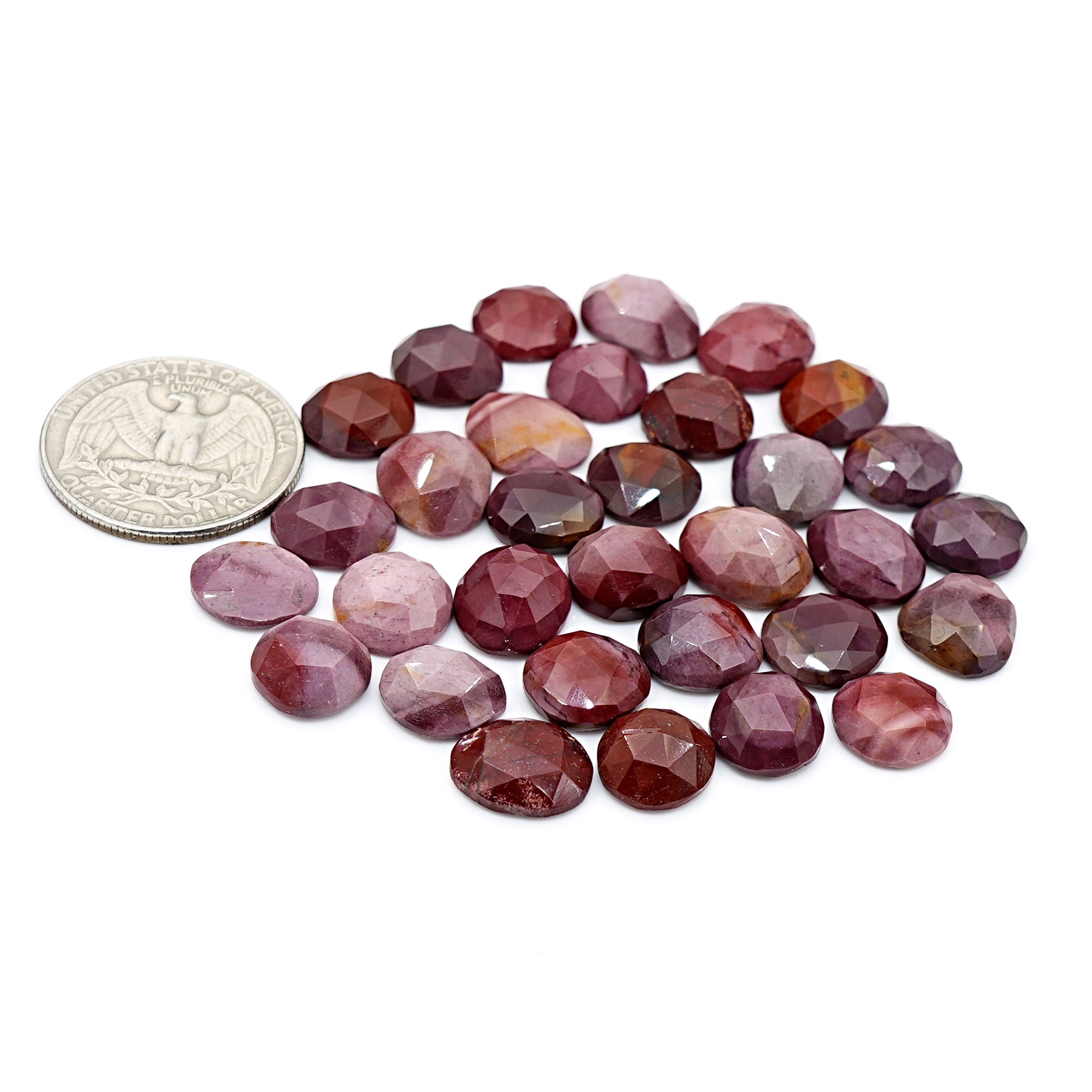 Mookaite Rose Cut Cabochon | Natural Jasper Flatback Loose Gemstones for Jewelry Making - 32 Pieces