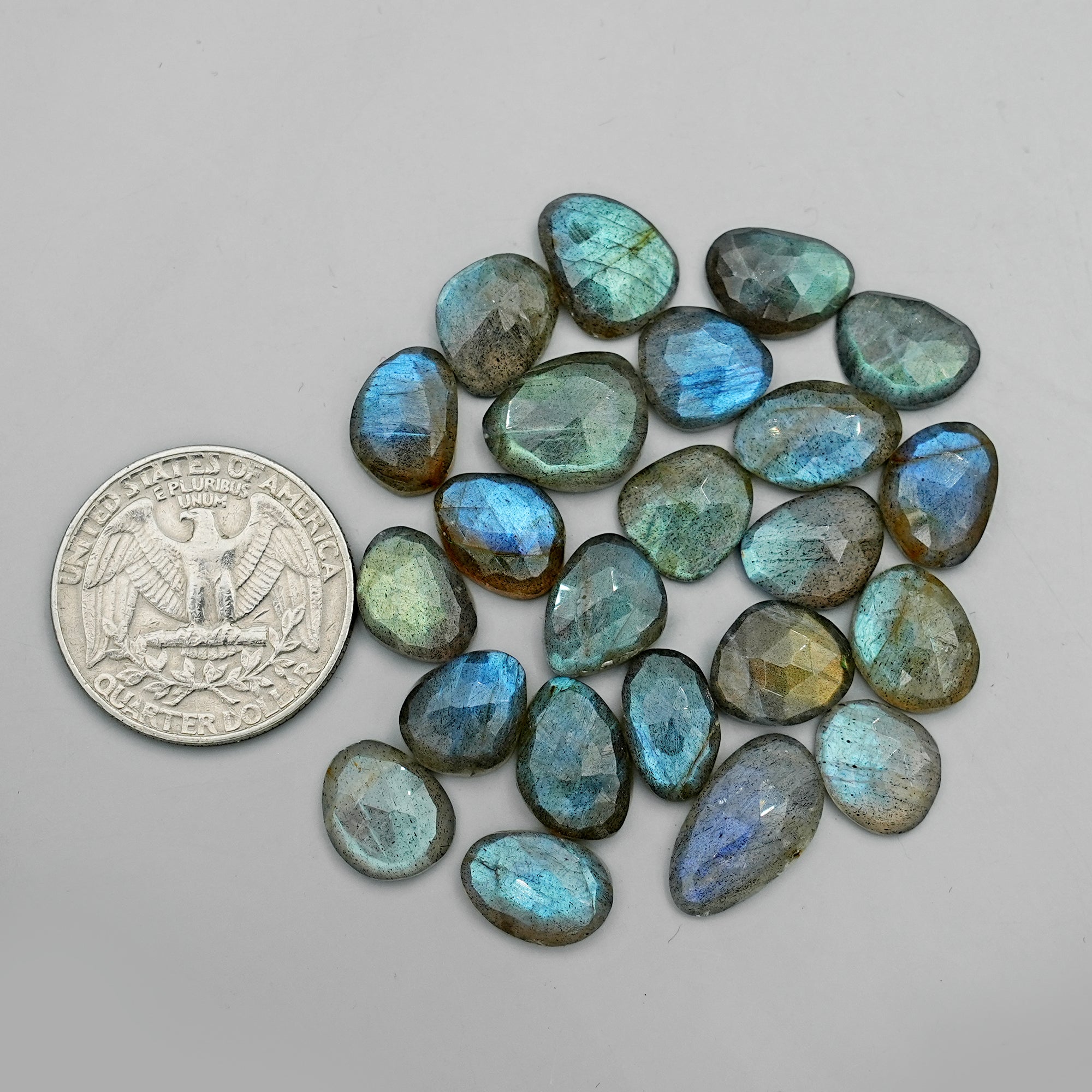 Labradorite Rose Cut Cabochon | Natural Flatback Loose Gemstones for Jewelry Making - 23 Pieces