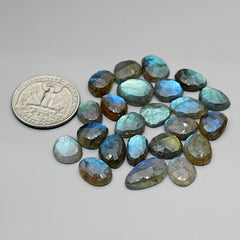 Labradorite Rose Cut Cabochon | Natural Flatback Loose Gemstones for Jewelry Making - 23 Pieces