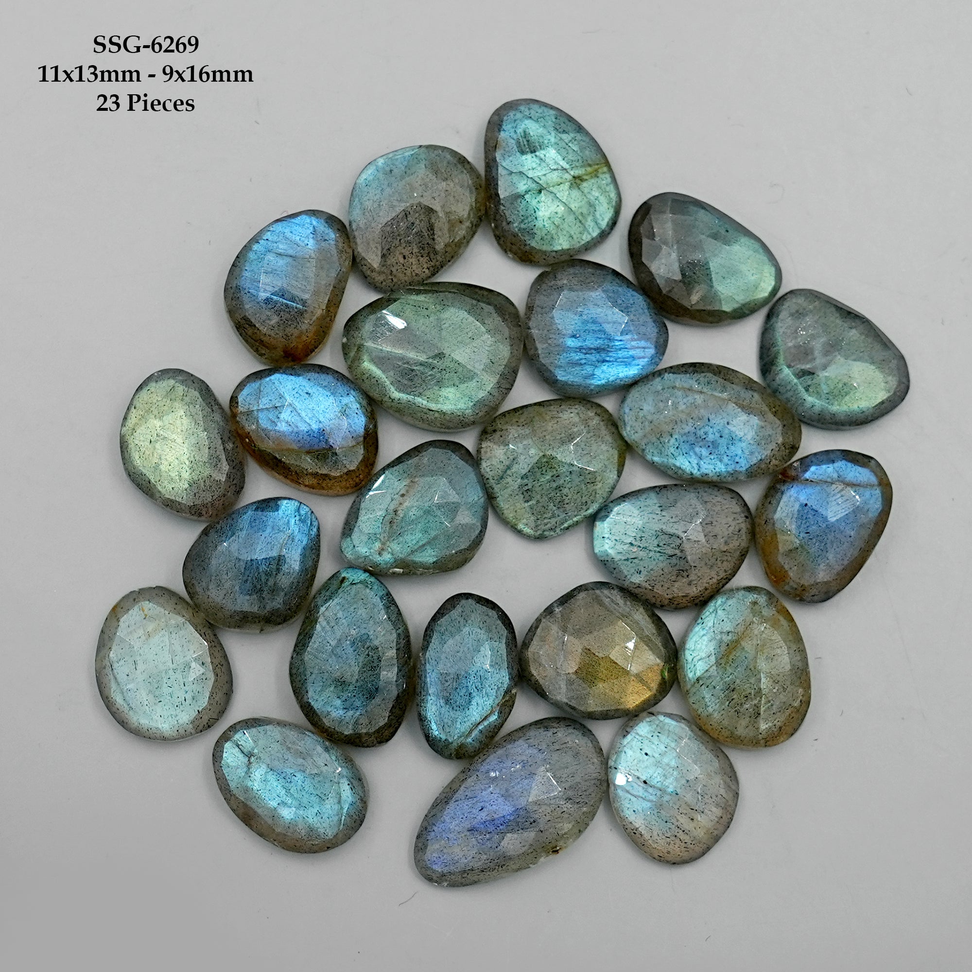 Labradorite Rose Cut Cabochon | Natural Flatback Loose Gemstones for Jewelry Making - 23 Pieces
