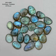 Labradorite Rose Cut Cabochon | Natural Flatback Loose Gemstones for Jewelry Making - 23 Pieces