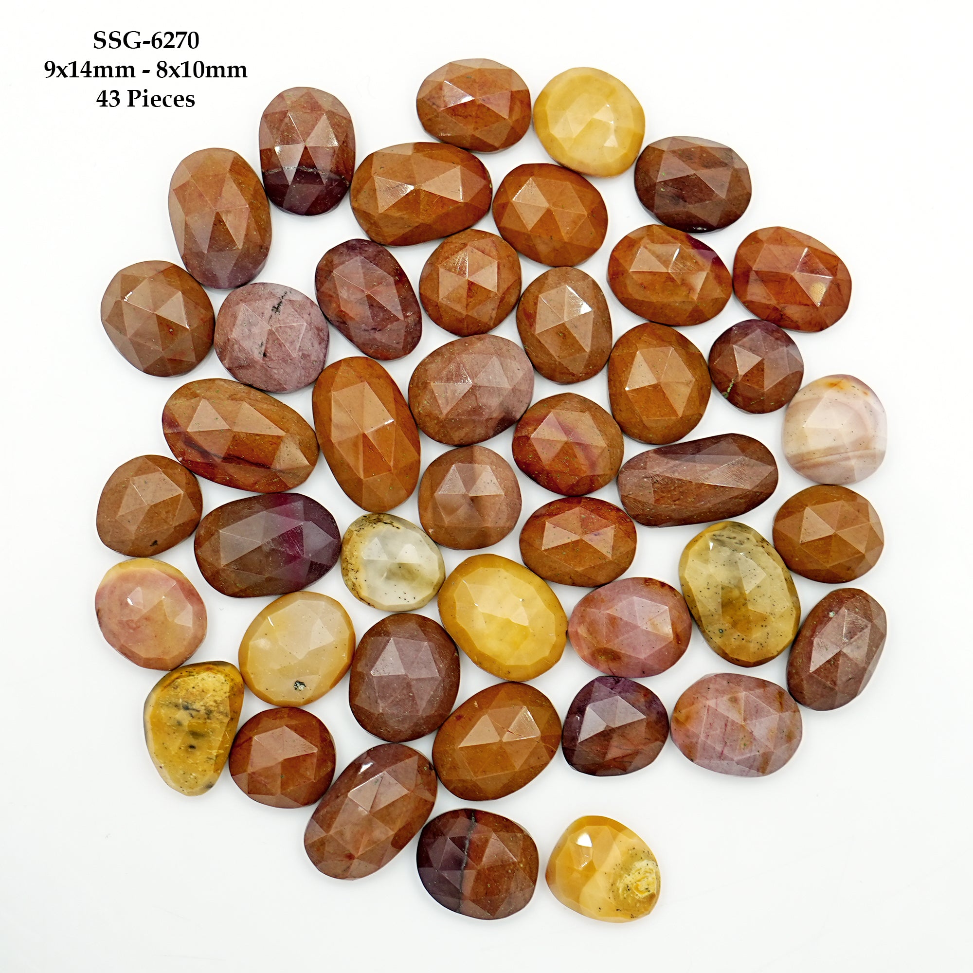 Mookaite Rose Cut Cabochon | Natural Jasper Flatback Loose Gemstones for Jewelry Making - 43 Pieces