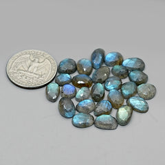 Labradorite Rose Cut Cabochon | Natural Flatback Loose Gemstones for Jewelry Making - 25 Pieces