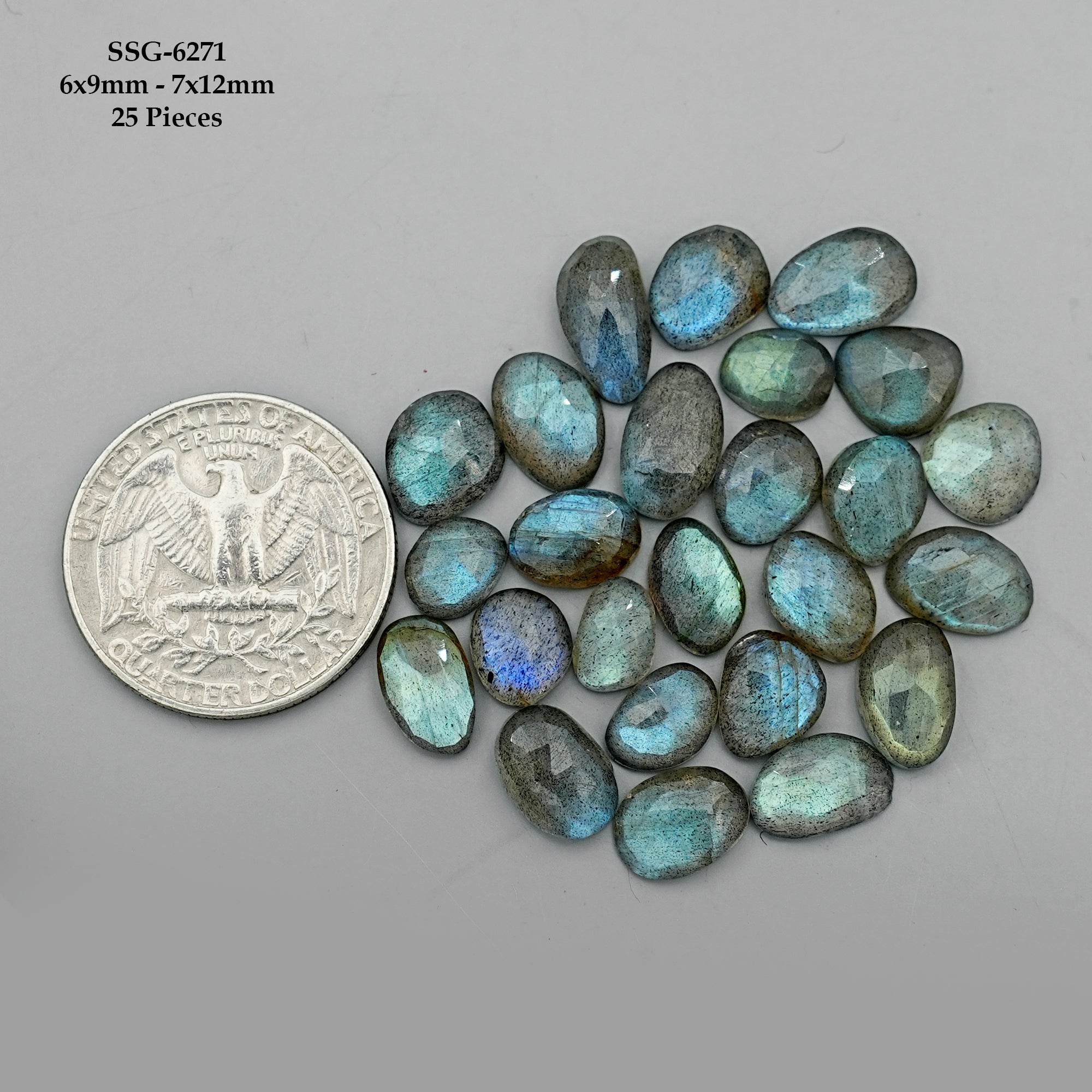 Labradorite Rose Cut Cabochon | Natural Flatback Loose Gemstones for Jewelry Making - 25 Pieces