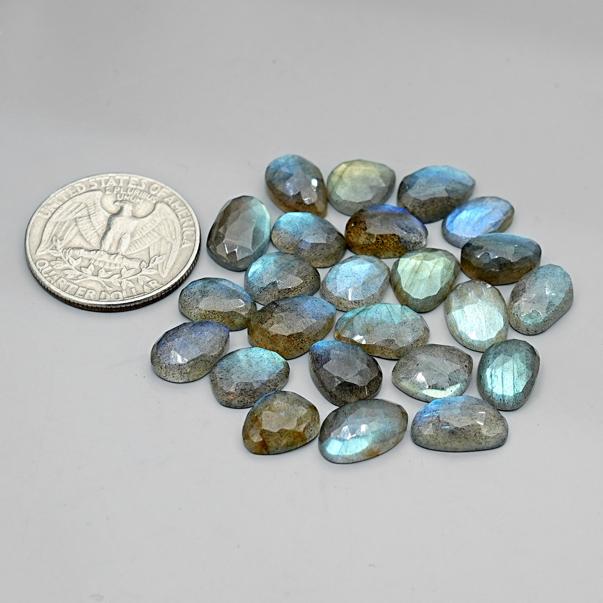 Labradorite Rose Cut Cabochon | Natural Flatback Loose Gemstones for Jewelry Making - 24 Pieces