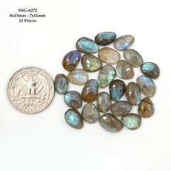 Labradorite Rose Cut Cabochon | Natural Flatback Loose Gemstones for Jewelry Making - 24 Pieces