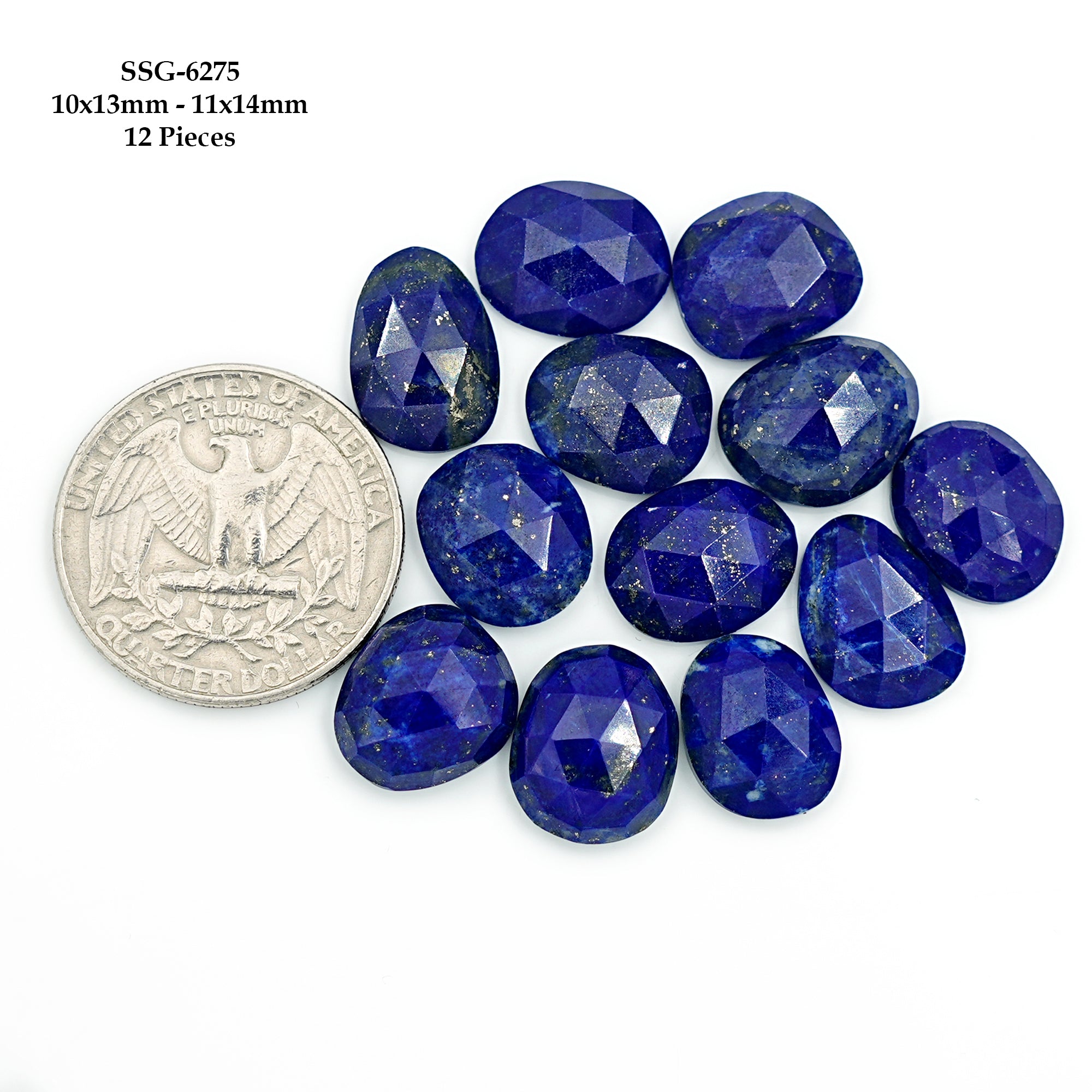 Lapis Lazuli Rose Cut Cabochon | Natural Flat Back Loose Gemtones For Jewelry Making - 12 Pieces