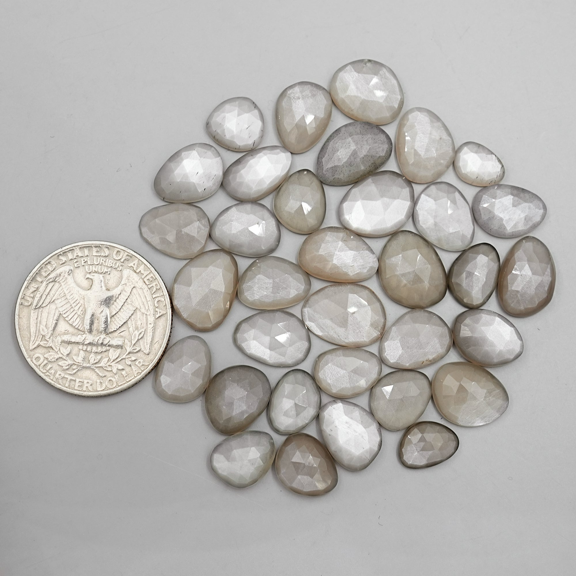 Grey Moonstone Rose Cut Cabochons | Freeform Gemstones for Jewelry Making - 34 pieces
