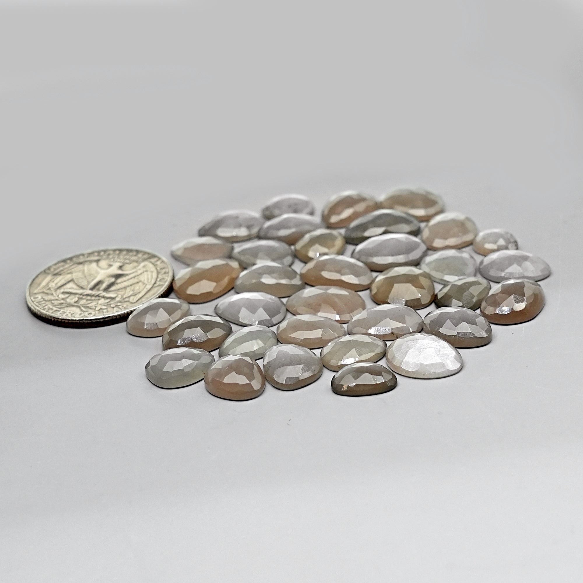 Grey Moonstone Rose Cut Cabochons | Freeform Gemstones for Jewelry Making - 34 pieces