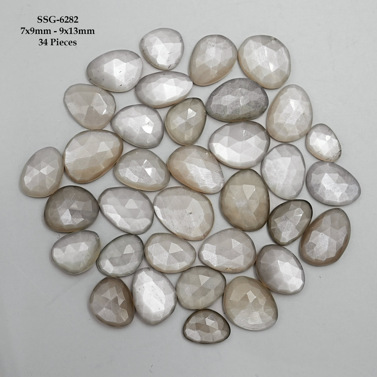 Grey Moonstone Rose Cut Cabochons | Freeform Gemstones for Jewelry Making - 34 pieces