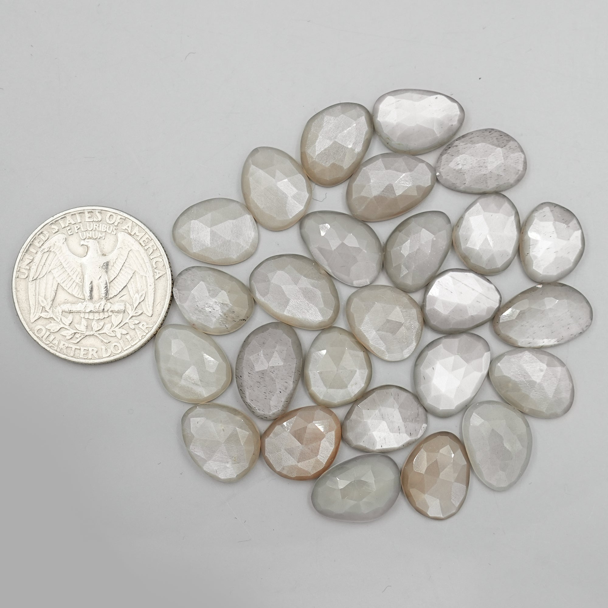 Grey Moonstone Rose Cut Cabochons |Natural Flatback Loose Gemstones for Jewelry Making - 26 pieces