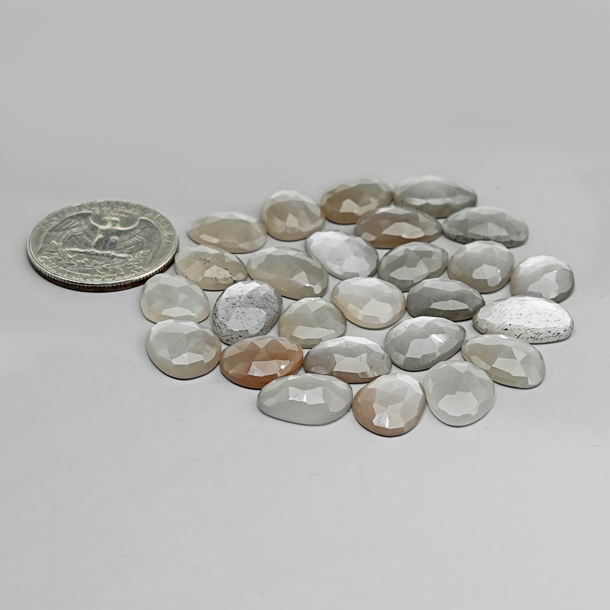 Grey Moonstone Rose Cut Cabochons |Natural Flatback Loose Gemstones for Jewelry Making - 26 pieces