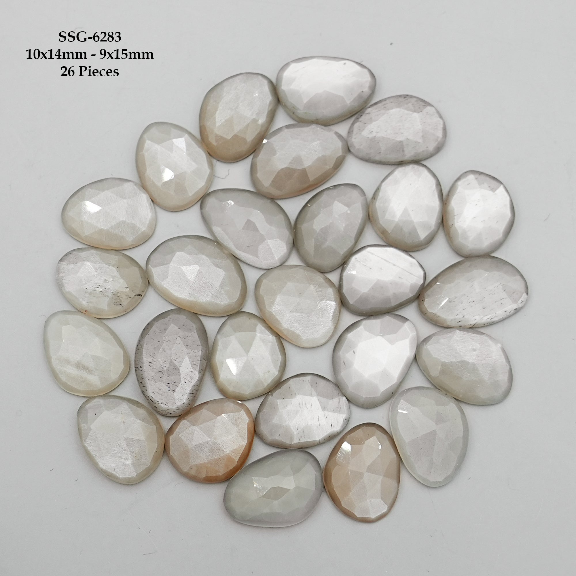 Grey Moonstone Rose Cut Cabochons |Natural Flatback Loose Gemstones for Jewelry Making - 26 pieces