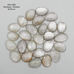 Grey Moonstone Rose Cut Cabochons |Natural Flatback Loose Gemstones for Jewelry Making - 26 pieces