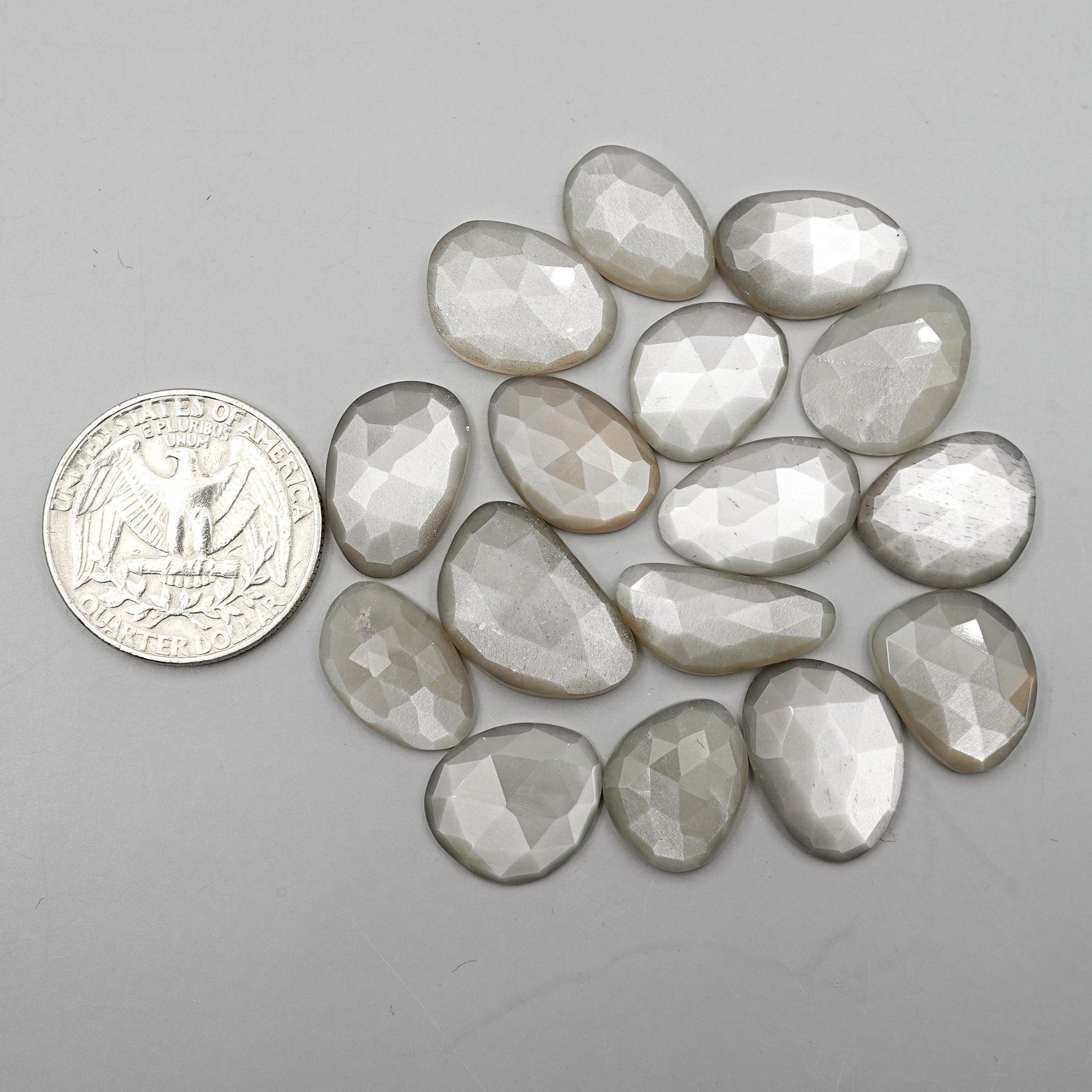 Grey Moonstone Rose Cut Cabochons |Natural Flatback Loose Gemstones for Jewelry Making - 22 pieces
