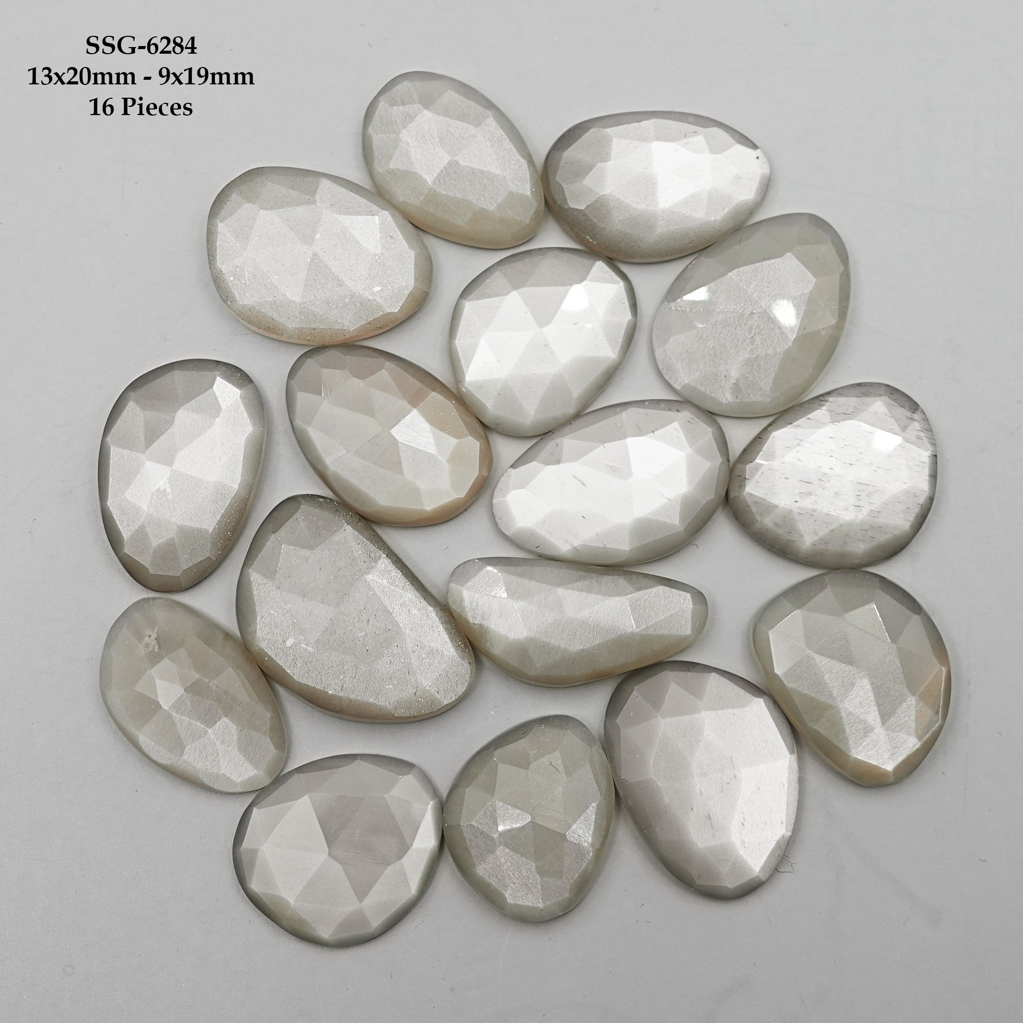 Grey Moonstone Rose Cut Cabochons |Natural Flatback Loose Gemstones for Jewelry Making - 22 pieces