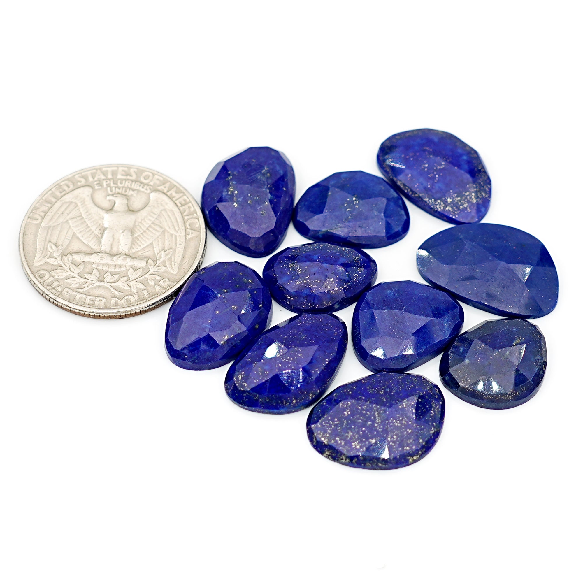 Lapis Lazuli Rose Cut Cabochon | Natural Flat Back Loose Gemtones For Jewelry Making - 10 Pieces