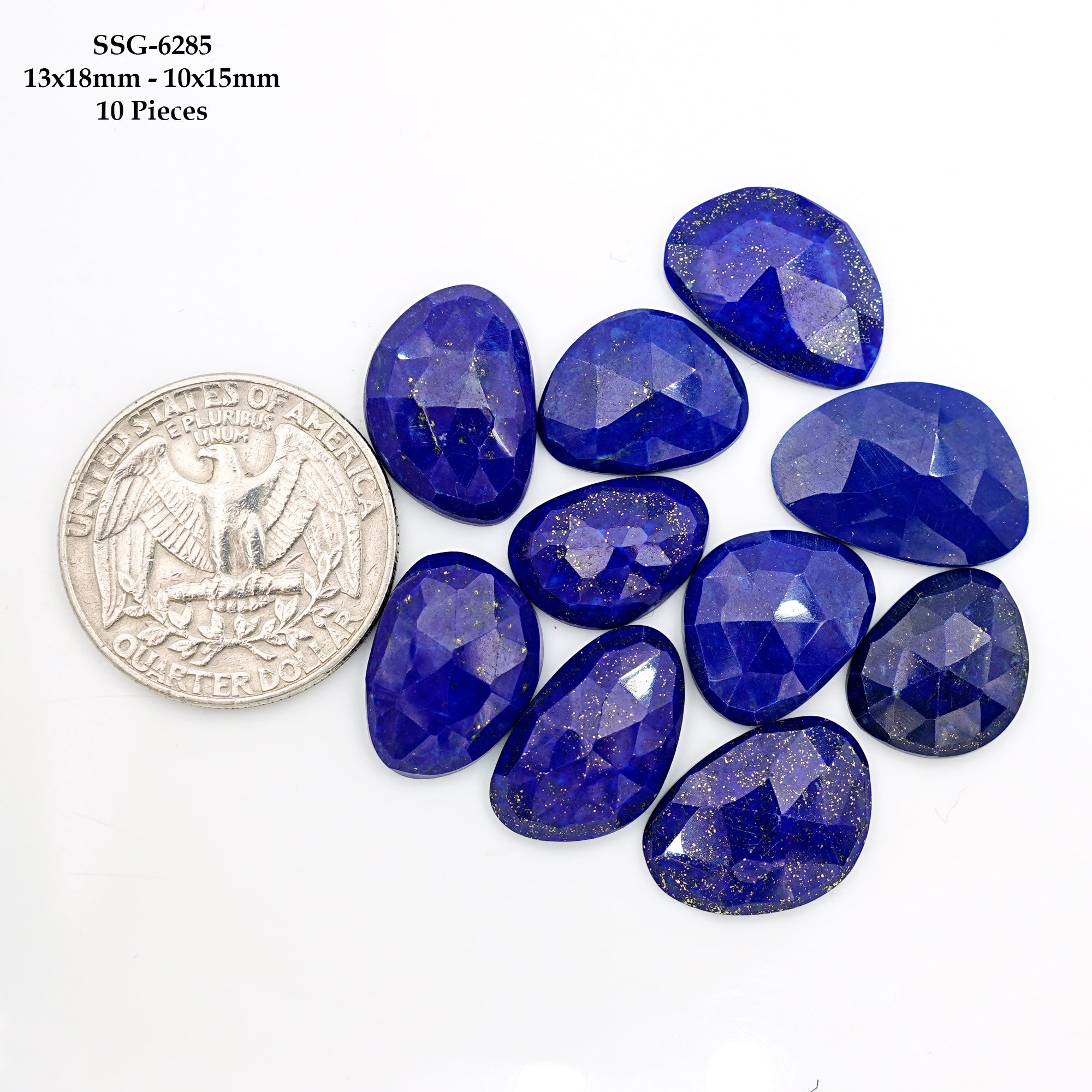 Lapis Lazuli Rose Cut Cabochon | Natural Flat Back Loose Gemtones For Jewelry Making - 10 Pieces