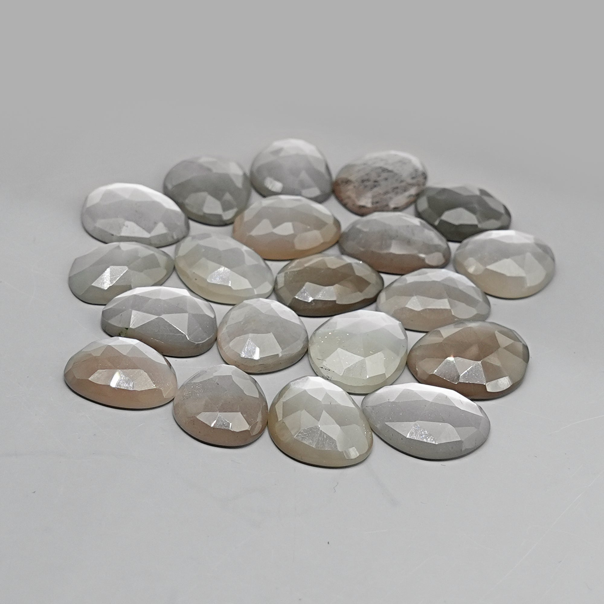 Grey Moonstone Rose Cut Cabochons |Natural Flatback Loose Gemstones for Jewelry Making - 20 pieces