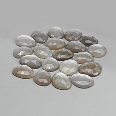 Grey Moonstone Rose Cut Cabochons |Natural Flatback Loose Gemstones for Jewelry Making - 20 pieces