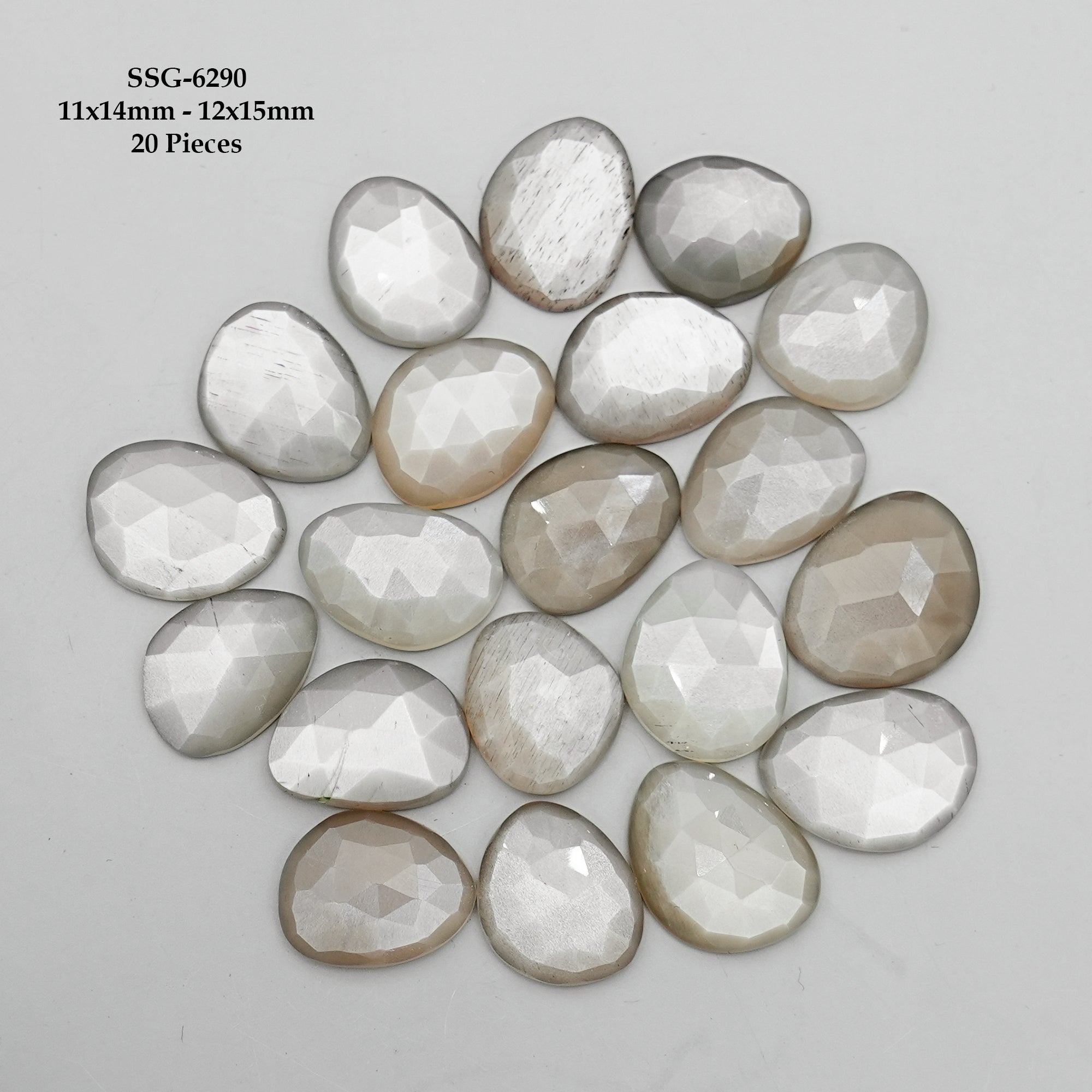 Grey Moonstone Rose Cut Cabochons |Natural Flatback Loose Gemstones for Jewelry Making - 20 pieces
