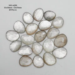 Grey Moonstone Rose Cut Cabochons |Natural Flatback Loose Gemstones for Jewelry Making - 20 pieces