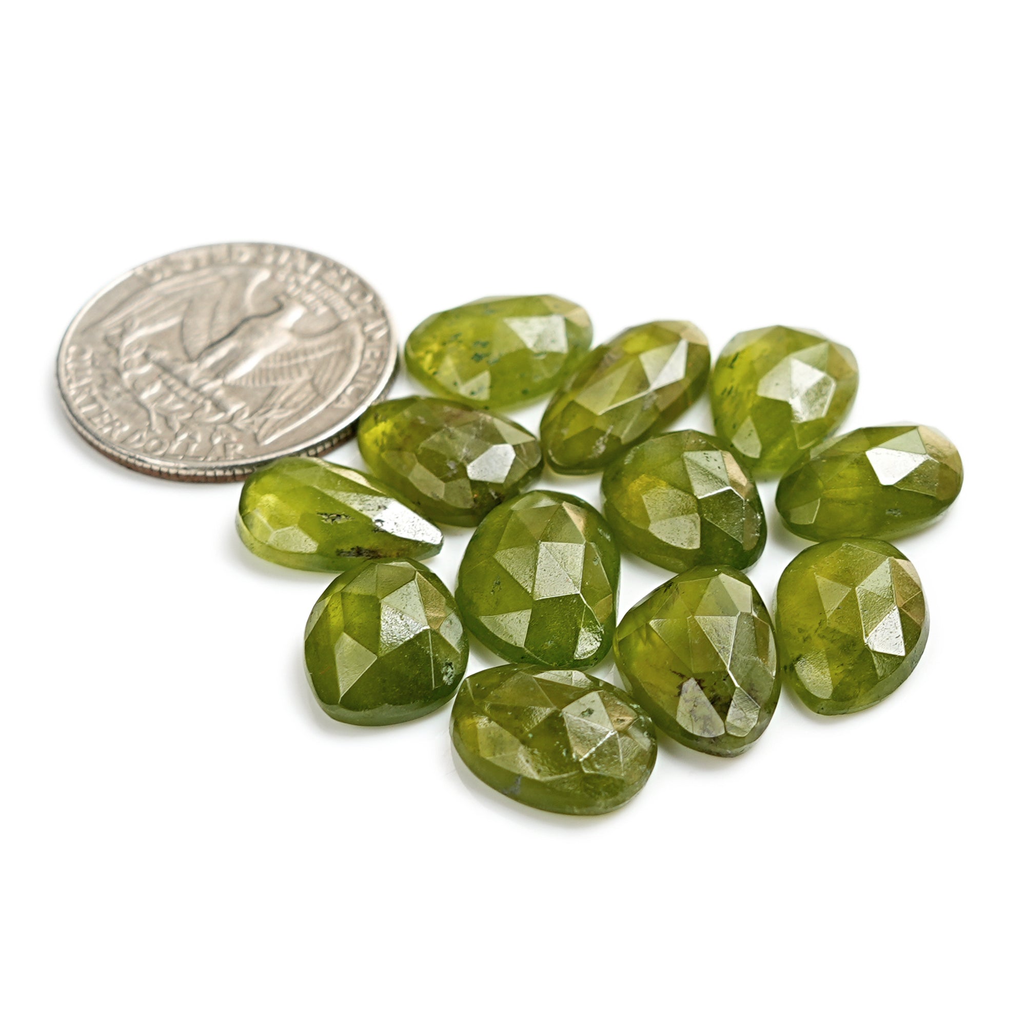 Natural Vesuvianite Rose Cut Cabochon | Natural Flatback Loose Gemstones for Jewelry Making - 12 Pieces