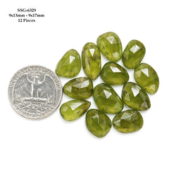 Natural Vesuvianite Rose Cut Cabochon | Natural Flatback Loose Gemstones for Jewelry Making - 12 Pieces
