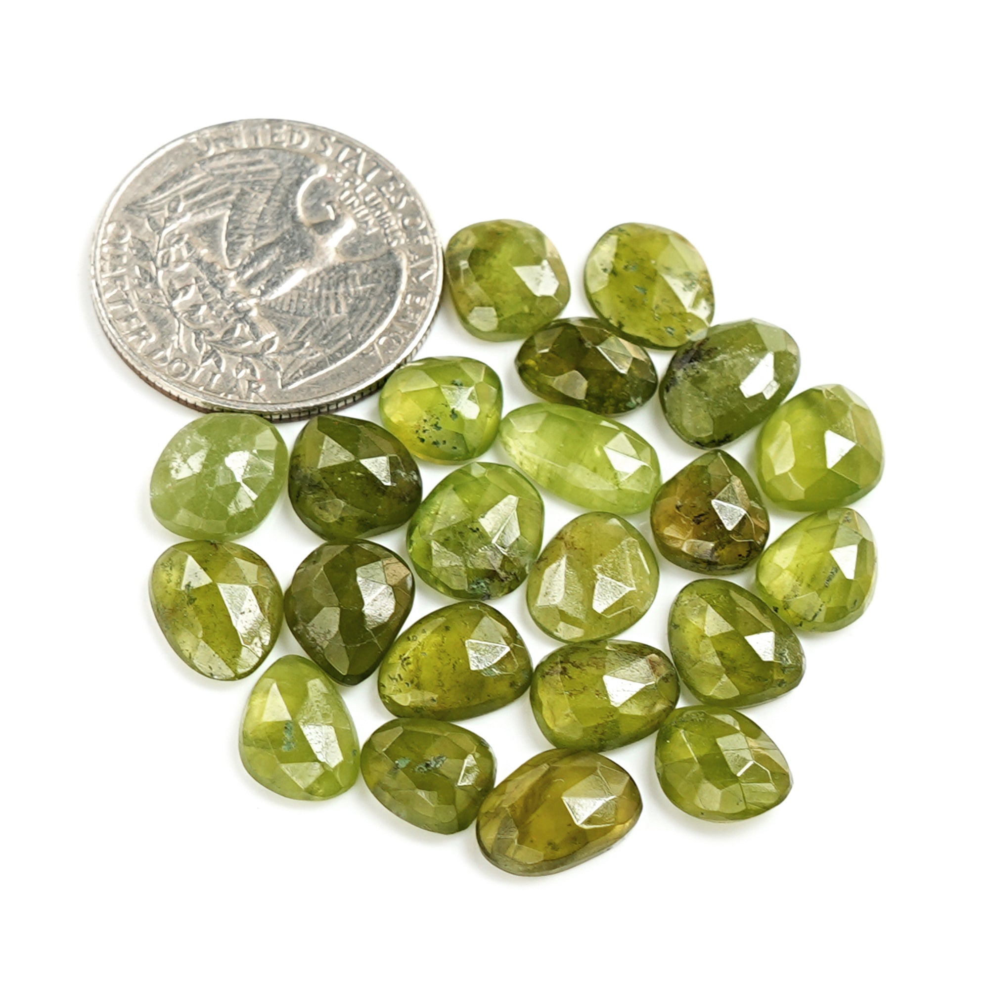 Natural Vesuvianite Rose Cut Cabochon | Natural Flatback Loose Gemstones for Jewelry Making - 22 Pieces