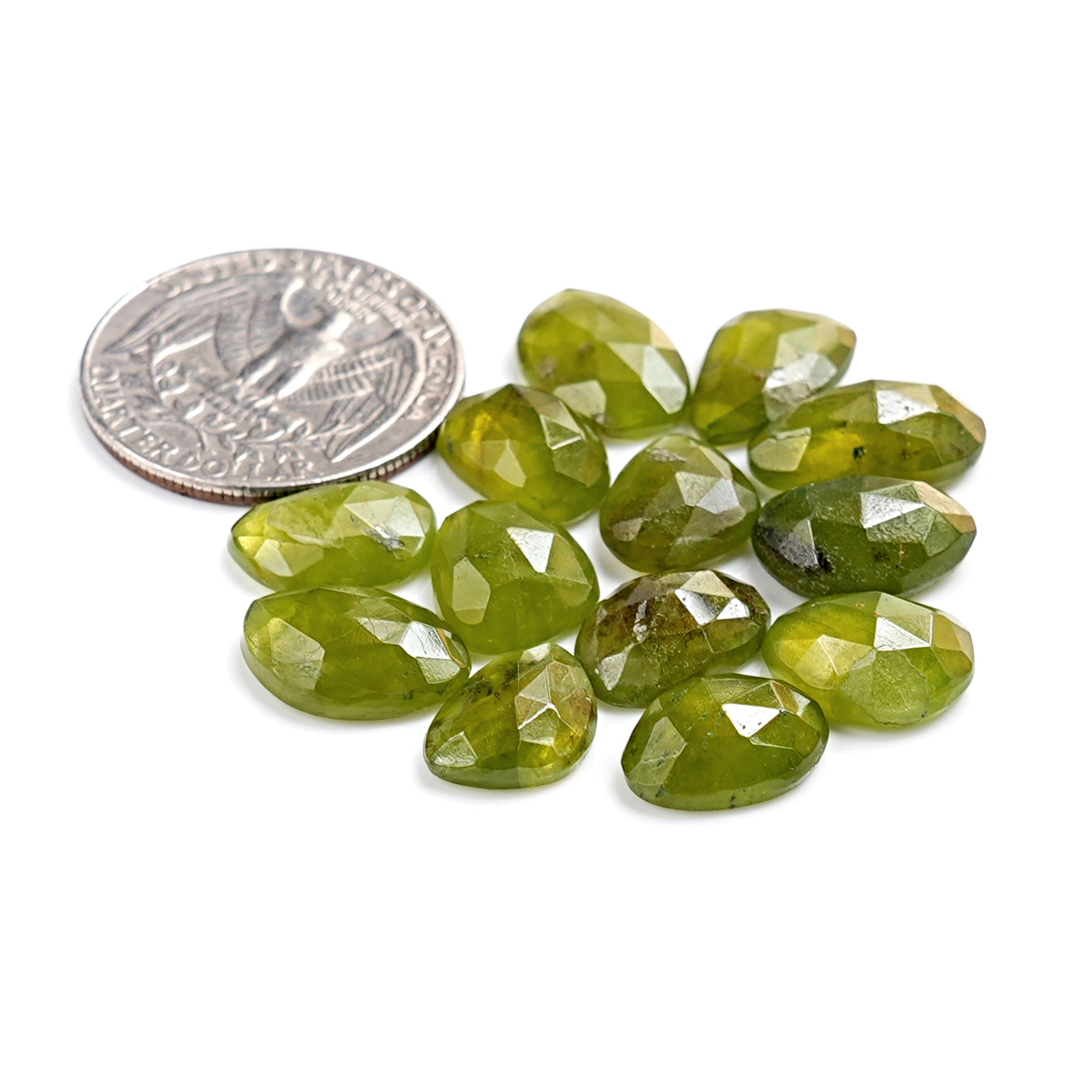 Natural Vesuvianite Rose Cut Cabochon | Natural Flatback Loose Gemstones for Jewelry Making - 13 Pieces