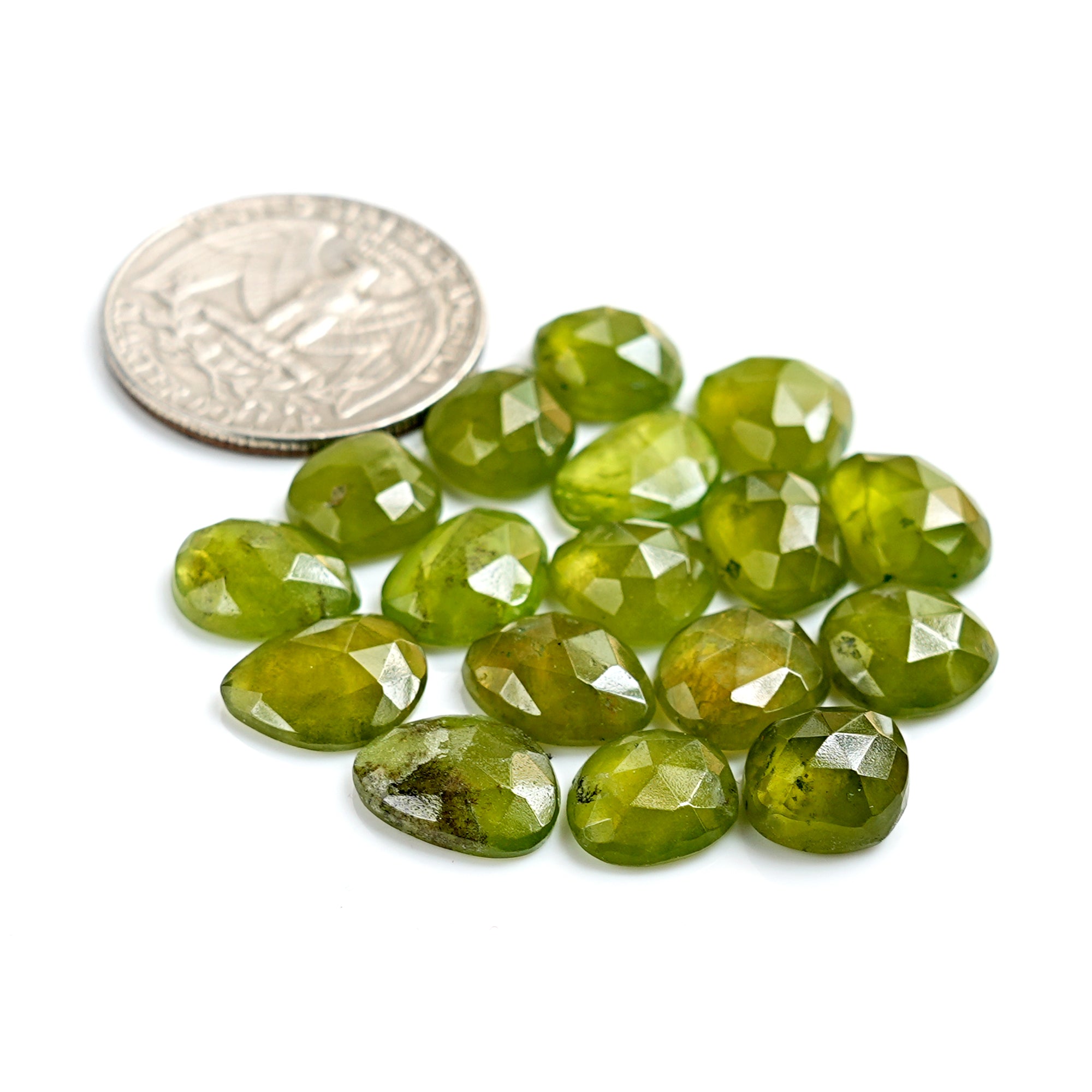 Natural Vesuvianite Rose Cut Cabochon | Natural Flatback Loose Gemstones for Jewelry Making - 17 Pieces