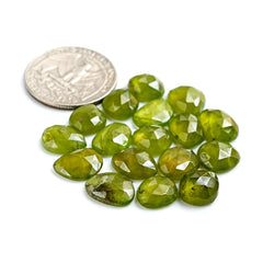 Natural Vesuvianite Rose Cut Cabochon | Natural Flatback Loose Gemstones for Jewelry Making - 17 Pieces