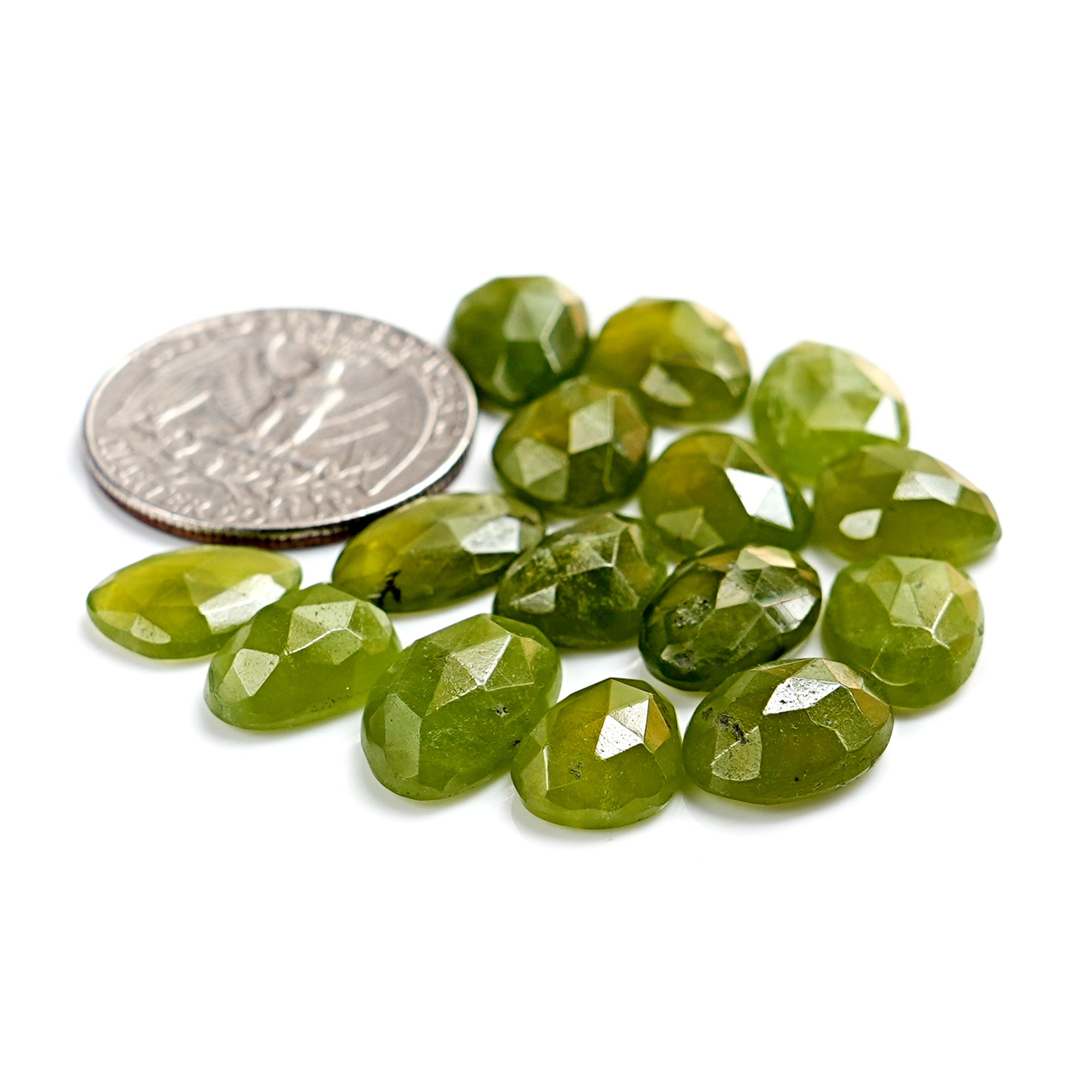 Natural Vesuvianite Rose Cut Cabochon | Natural Flatback Loose Gemstones for Jewelry Making - 15 Pieces