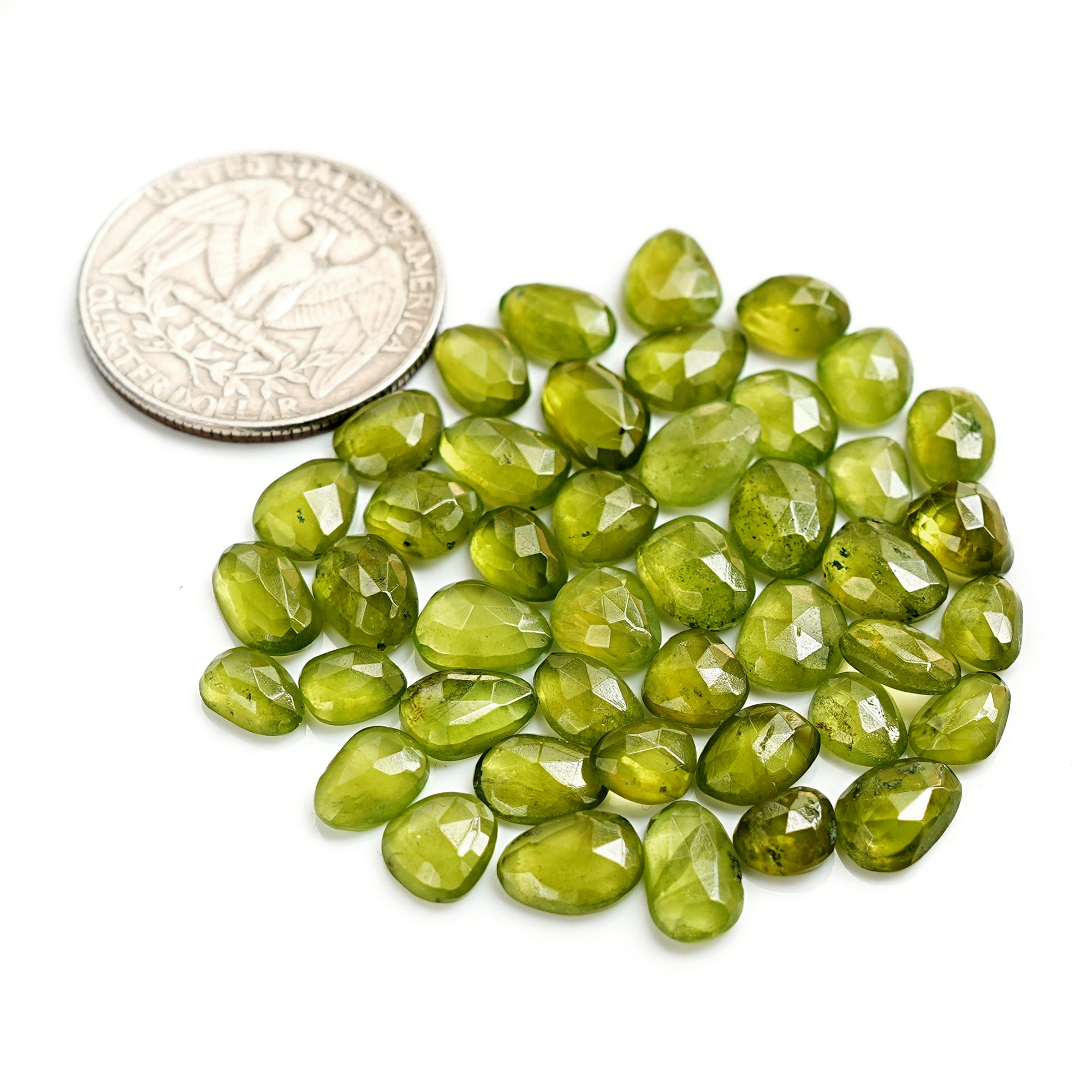 Natural Vesuvianite Rose Cut Cabochon | Natural Flatback Loose Gemstones for Jewelry Making - 44 Pieces