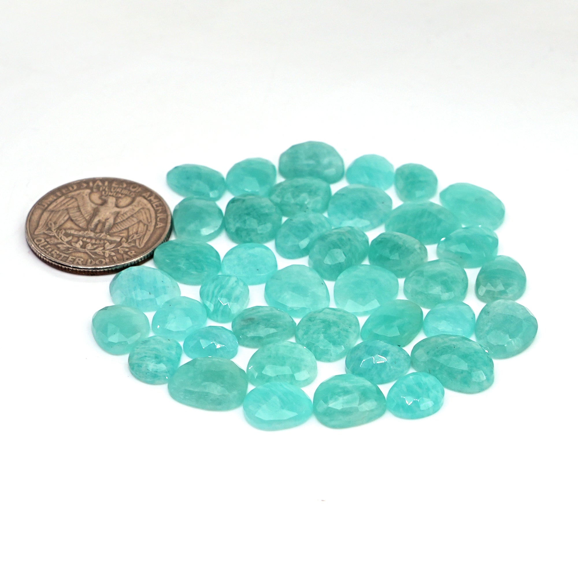 Amazonite Rose Cut Cabochons | Natural Gemstones for Jewelry Making - 39 Pieces