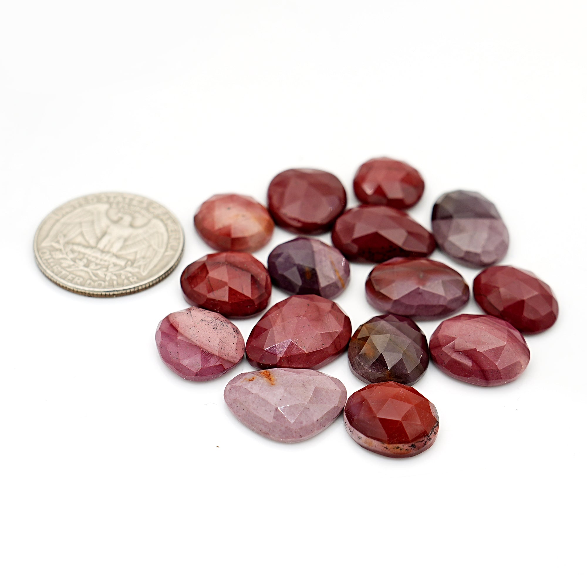 Mookaite Rose Cut Cabochon | Natural Jasper Flatback Loose Gemstones for Jewelry Making - 15 Pieces